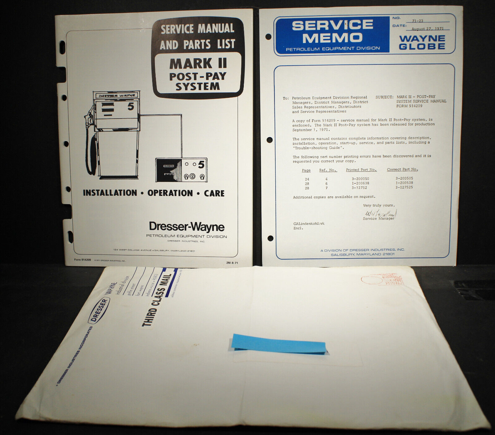 Dresser-Wayne Service Manual and Parts List for Mark 11 Post-Pay System