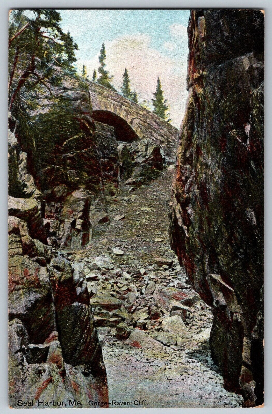 Seal Harbor, Maine ME - Gorge & Bridge Raven Cliff - Vintage Postcard - Unposted