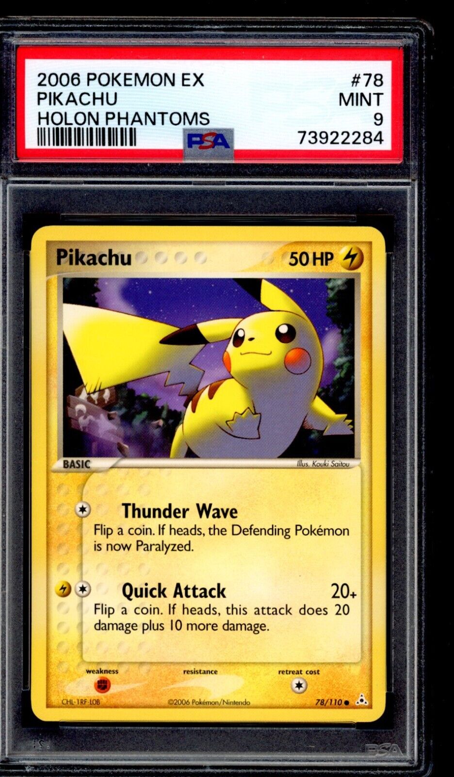 PSA 9 Pikachu 2006 Pokemon Card 78/110 EX Holon Phantoms