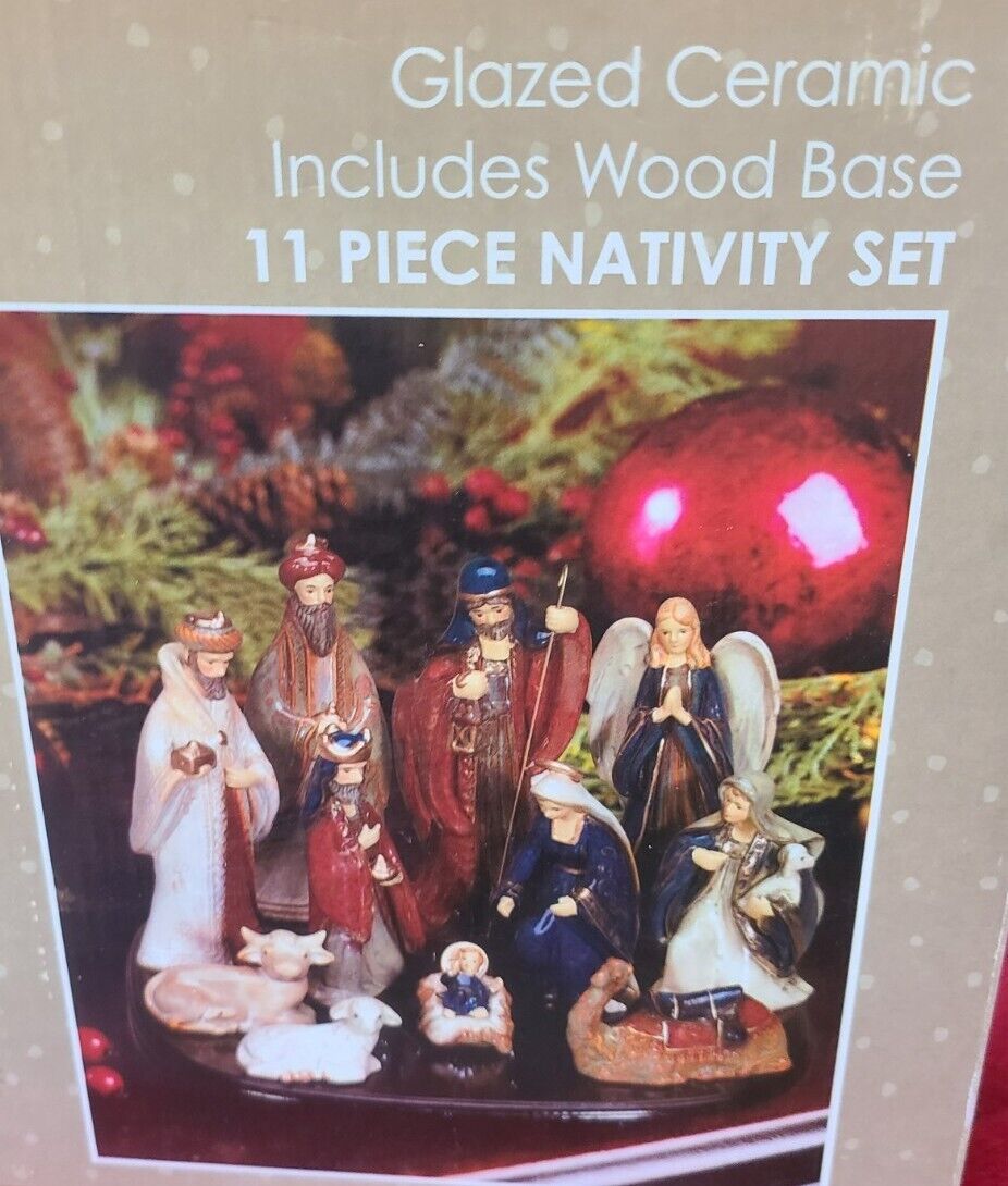 Kirklands Home Woodland Collection 11 piece Nativity Set, Glazed Ceramic