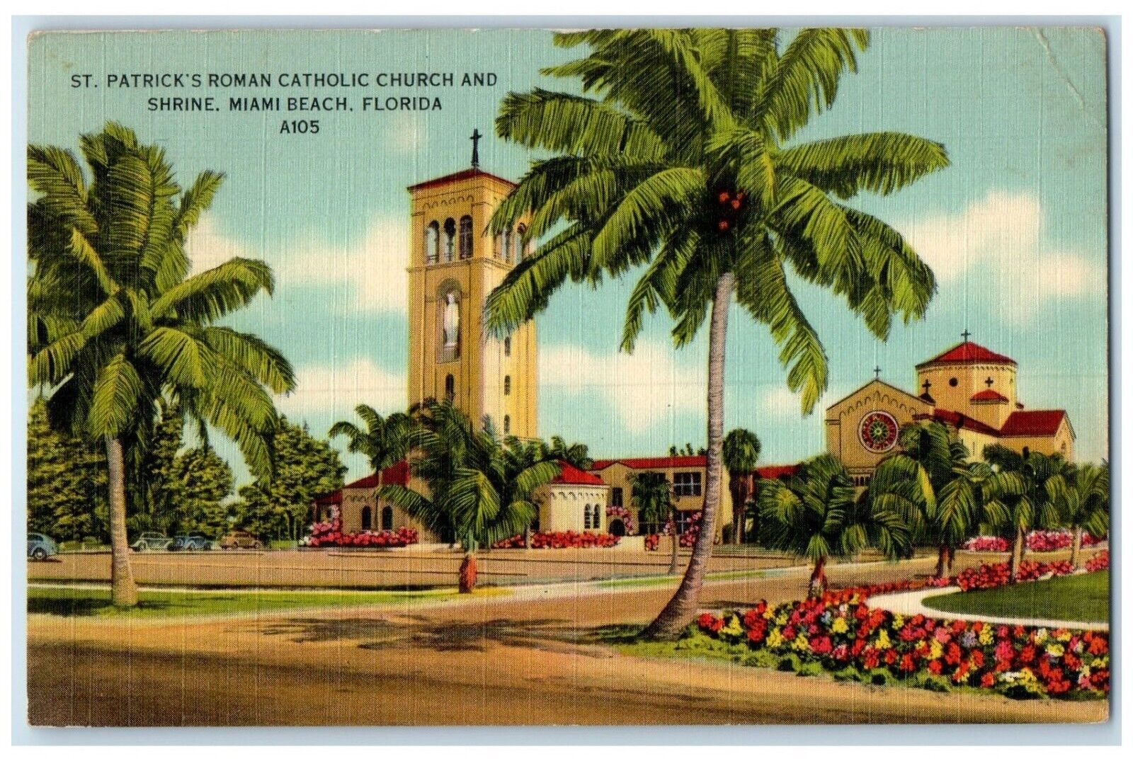 1943 St Patrick Roman Catholic Church Shrine Miami Beach Florida Posted Postcard