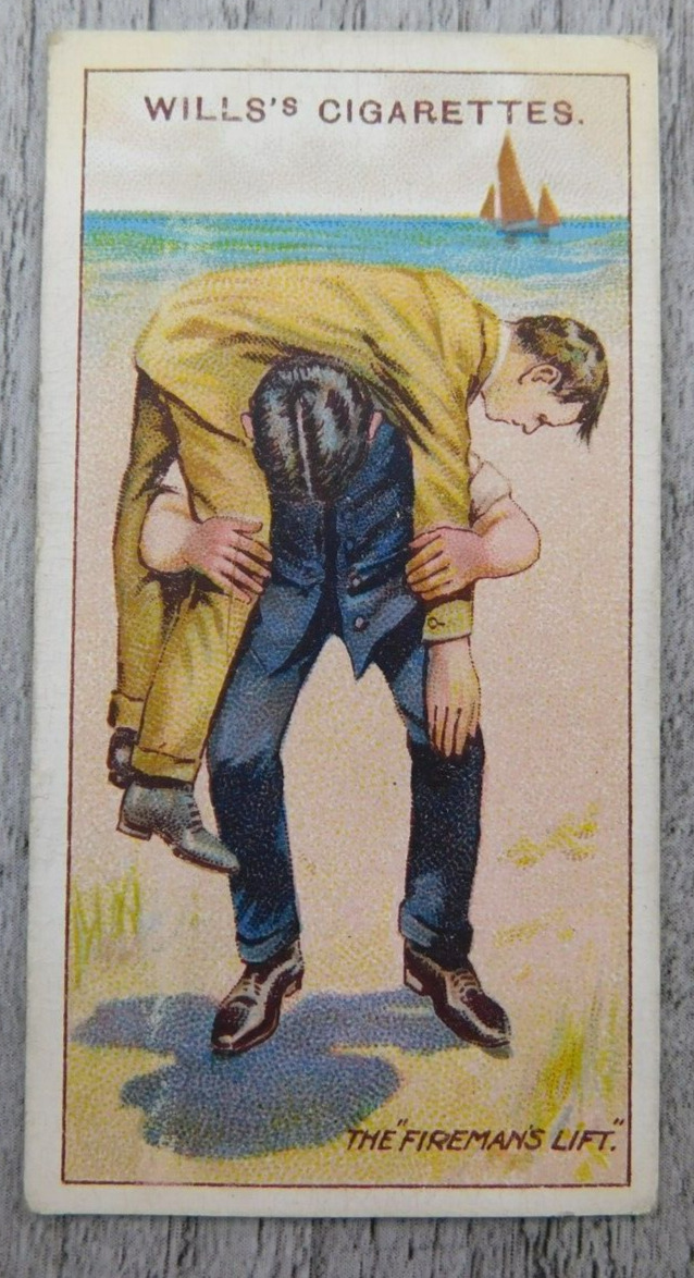 Wills\'s First Aid Cigarettes Tobacco Trade Card Vintage No. 18 Fireman\'s Lift