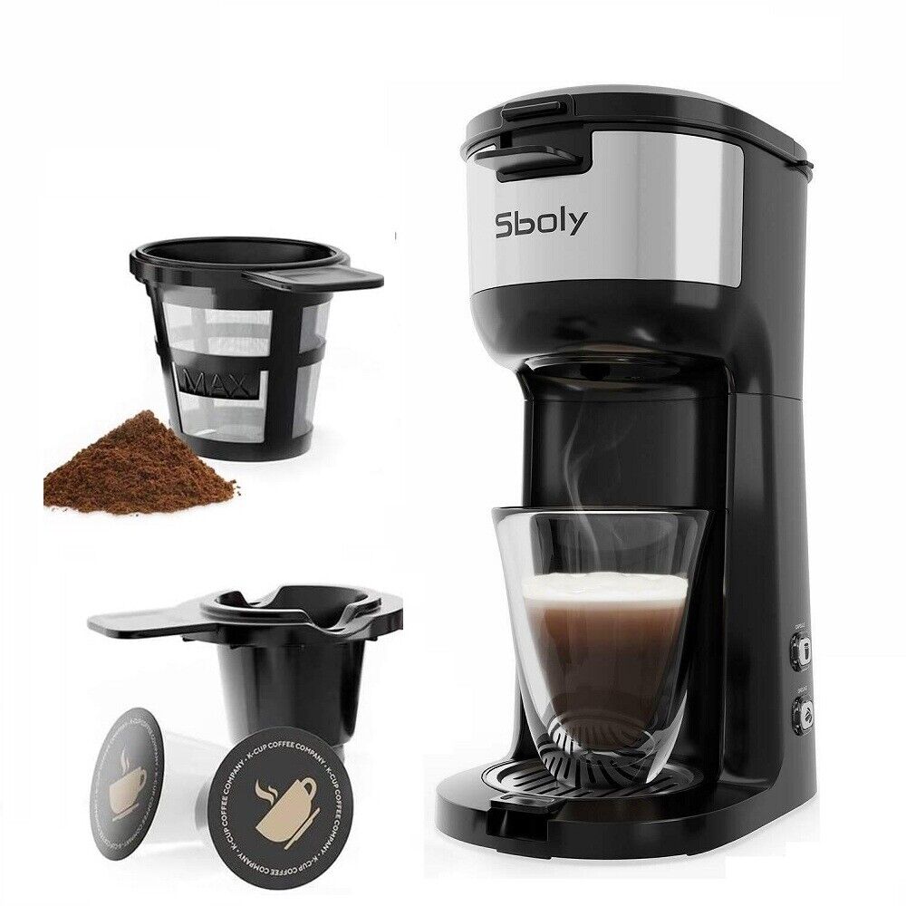 Single Serve Coffee Maker Compatible with K Cup Pod and Ground Coffee By Sboly