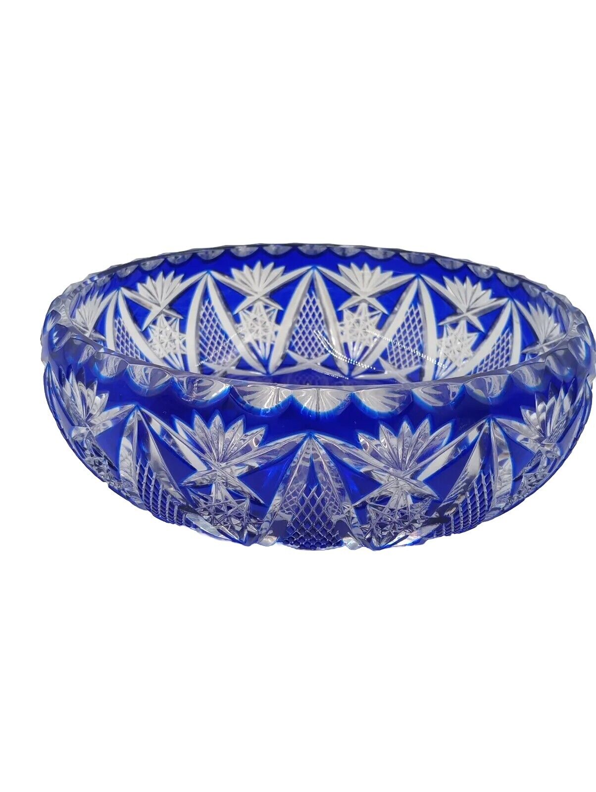 Crystal Dish cobalt Blue Czechoslovakian  W/Deep Cut Pattern Absolutely Gorgeous
