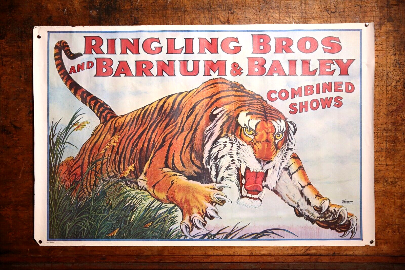 Vintage Ringling Brothers Barnum Bailey Circus Tiger Poster banner carnival show