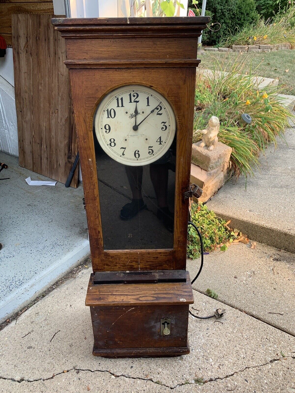 Antique Simplex Time Recording Clock Oak Wall Decor Or Repair