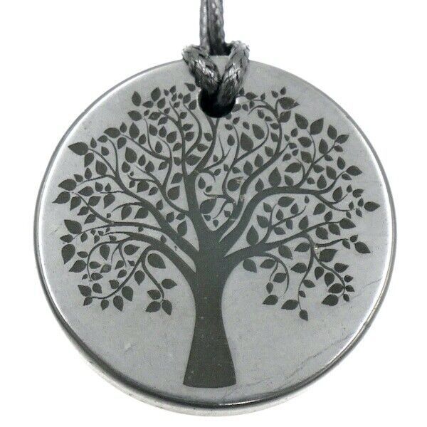 Shungite Emf Protection Necklace Tree of Life Engraved Pendant Circle 50 mm