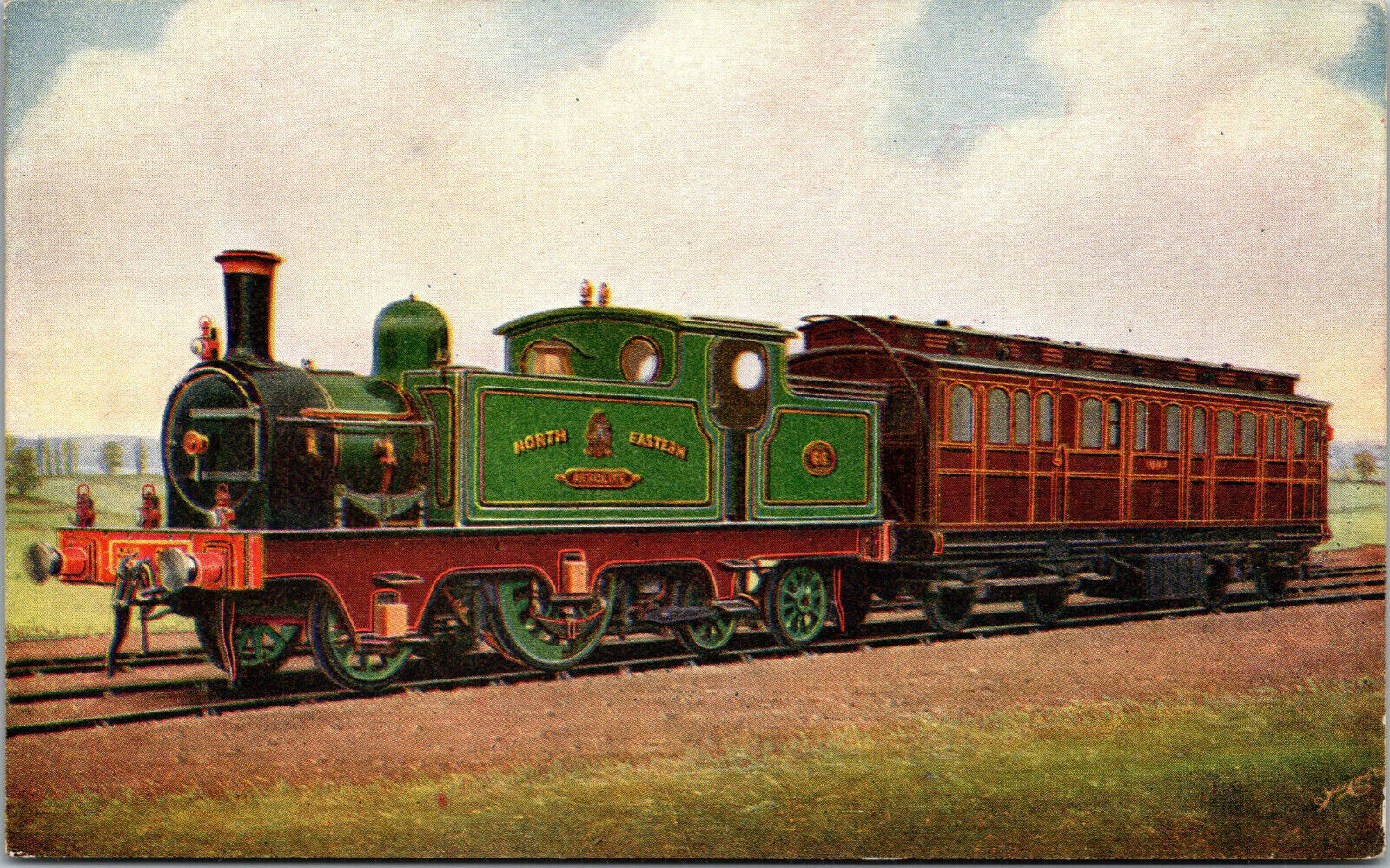 Vtg L&NER London & North Eastern Railway 66 Aerolite Engine with Saloon Postcard