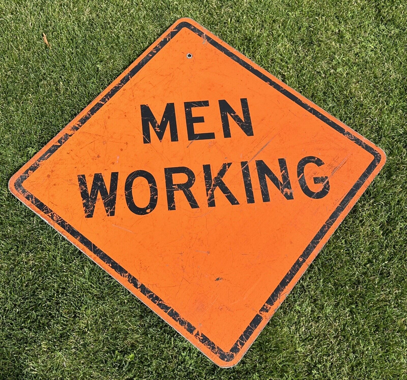Men Working Vintage Retired Street Sign 36 x 36 inches ~ Rare