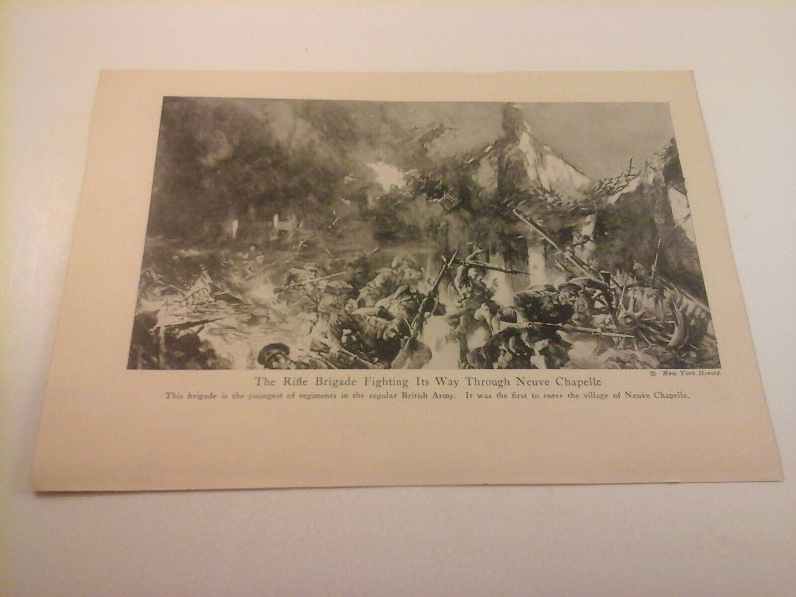 Vtg 1920 WW1 ART PRINT of WWI Events & People THE RIFLE BRIGADE FIGHTING ITS WAY