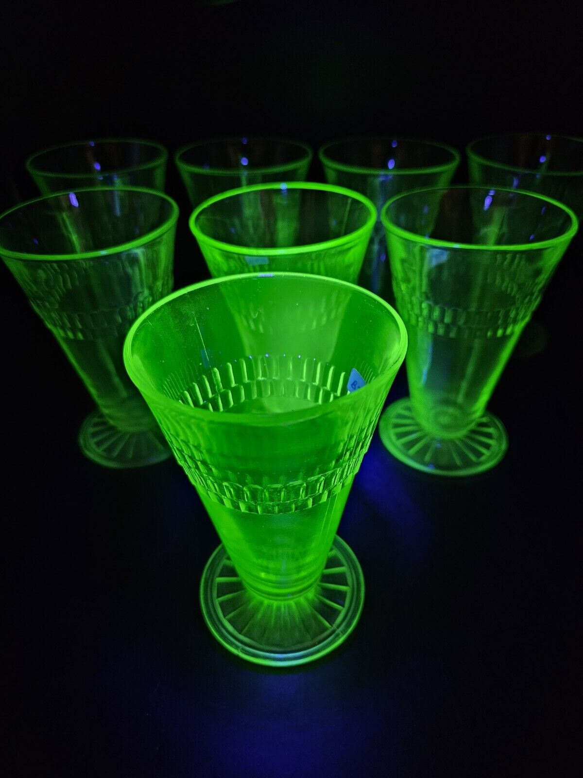 8 Vintage Uranium Glass Parfait Tumbler Depression Sundae Float Glass Dish