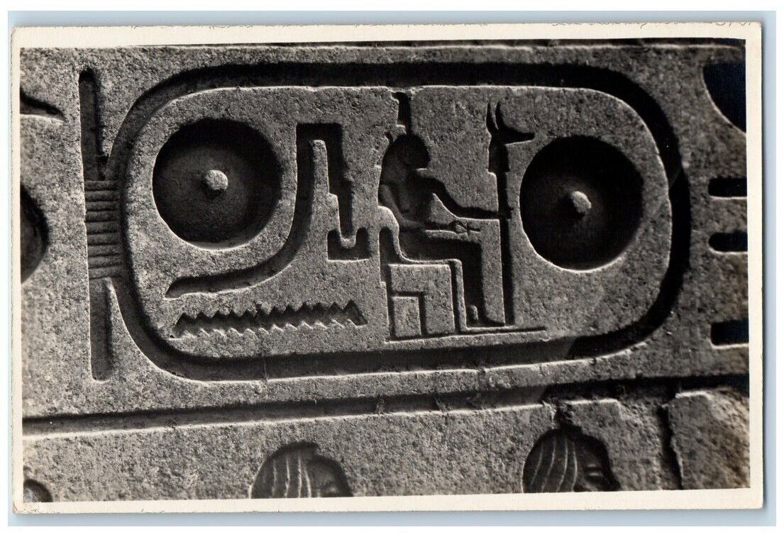 c1920s Luxor Temple Hieroglyphs Rameses II Cartoush View Egypt RPPC Postcard