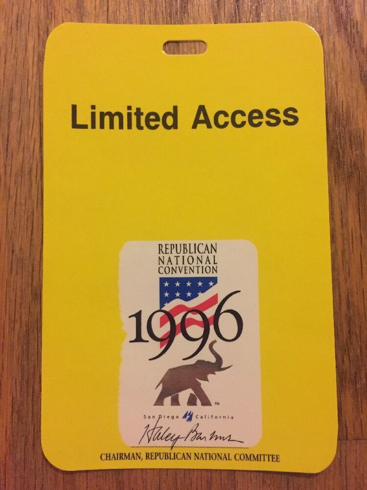 1996 Republican National Convention Limited Access Credential Senator Bob Dole
