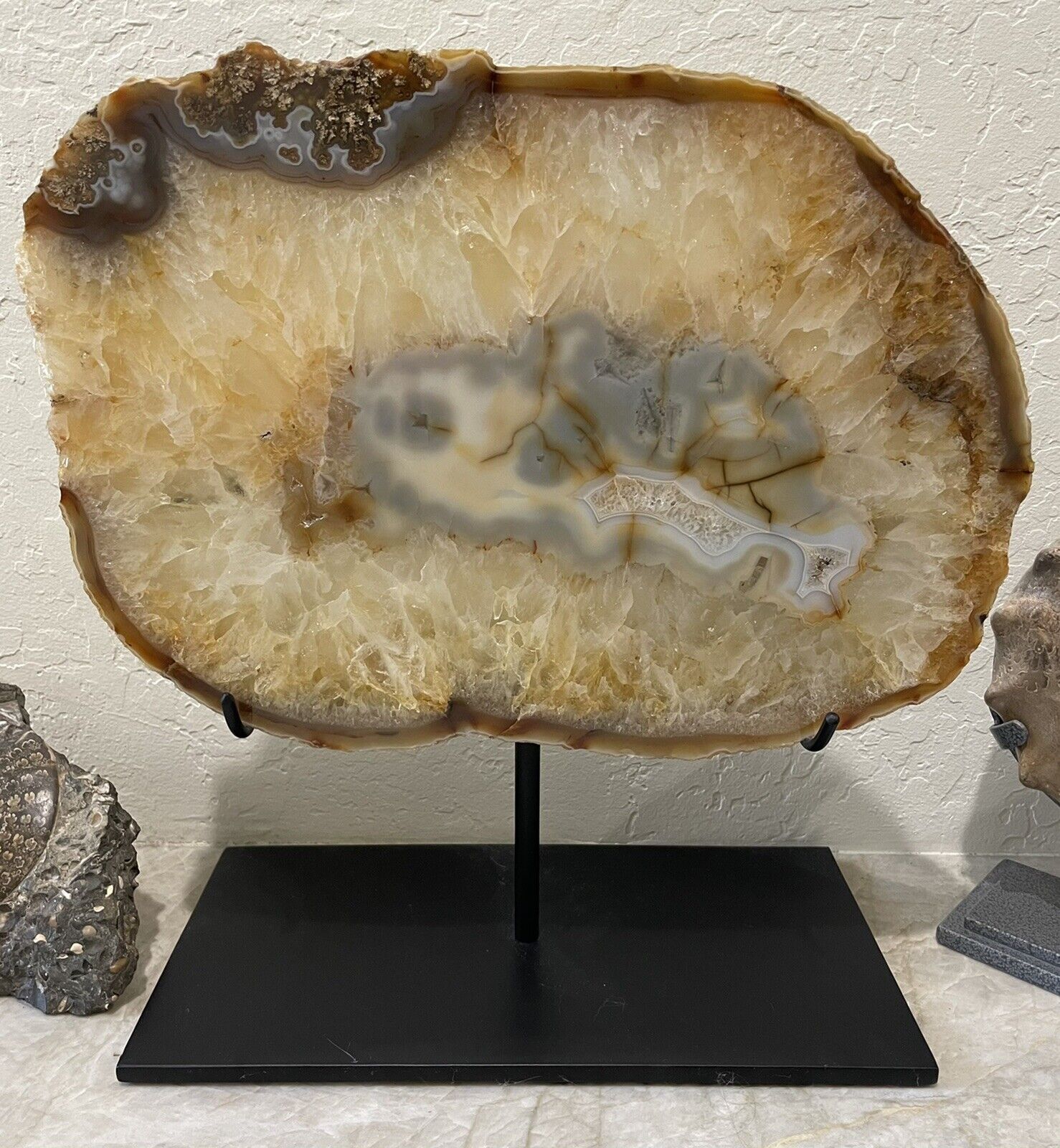 Large Brazilian Agate Crystal Slab/Slice/Section with Custom Metal Stand