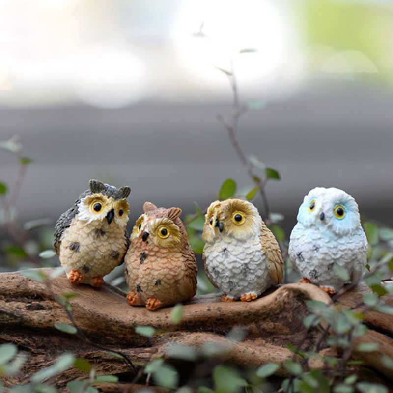 4X Garden Ornament Miniature Owl Resin Figurine Craft Pots Garden Home GRCR