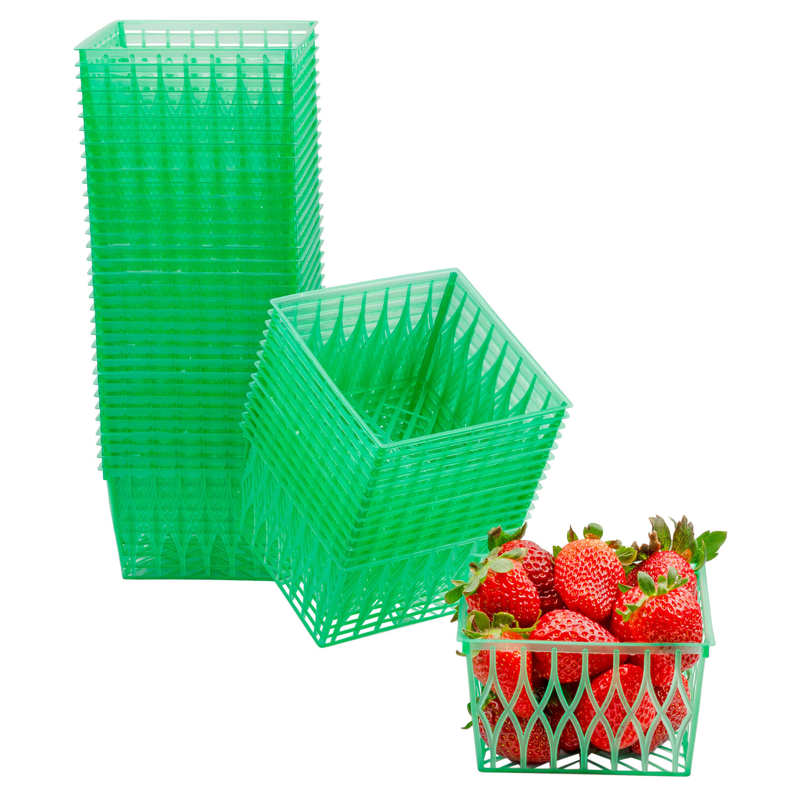 4in Pint Size Plastic Berry Baskets, Berry Boxes with Open-Weave Pattern 48-Pack
