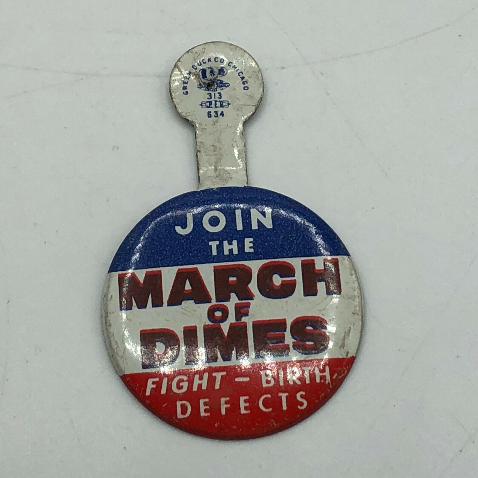 Vintage Join The March Of Dimes Fight Birth Defects Fold Over Badge Button   Q4 