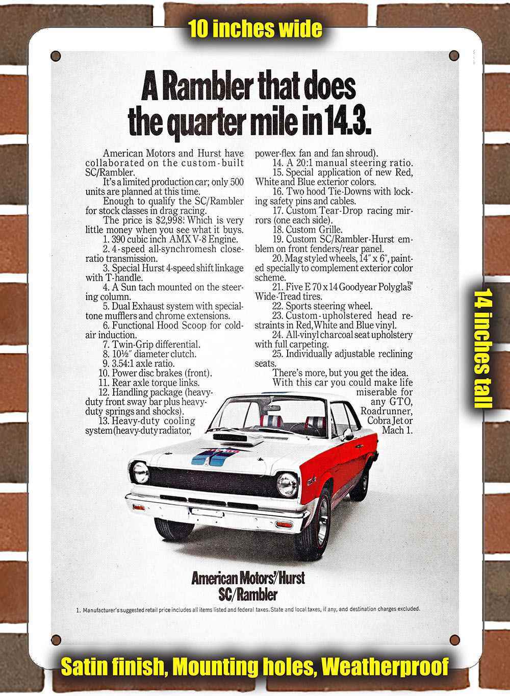 Metal Sign - 1969 AMC Hurst SC/Rambler- 10x14 inches