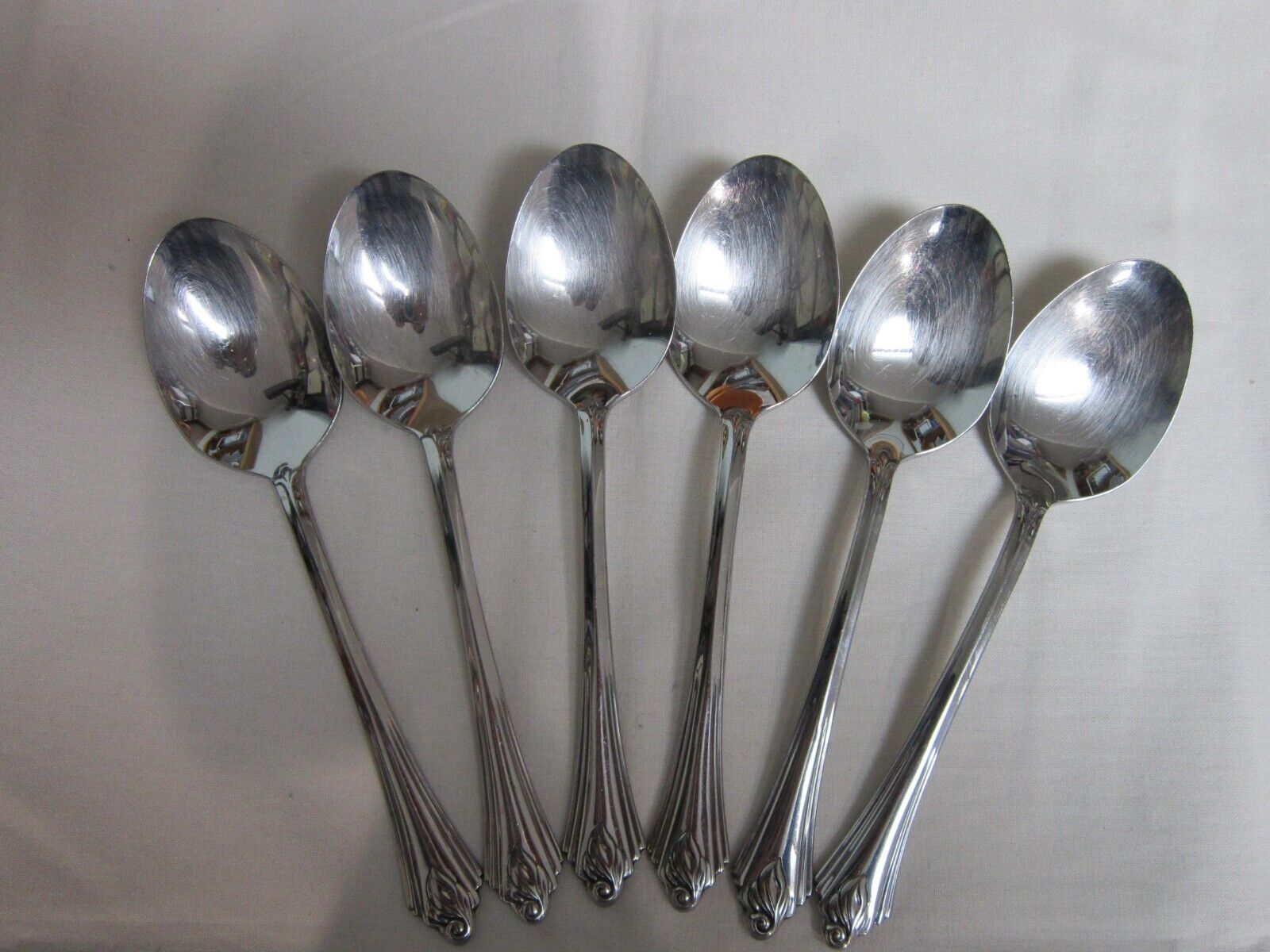 Oneida Amway Stainless Flatware- LEAF- 6 Soup Spoons Rare/HTF