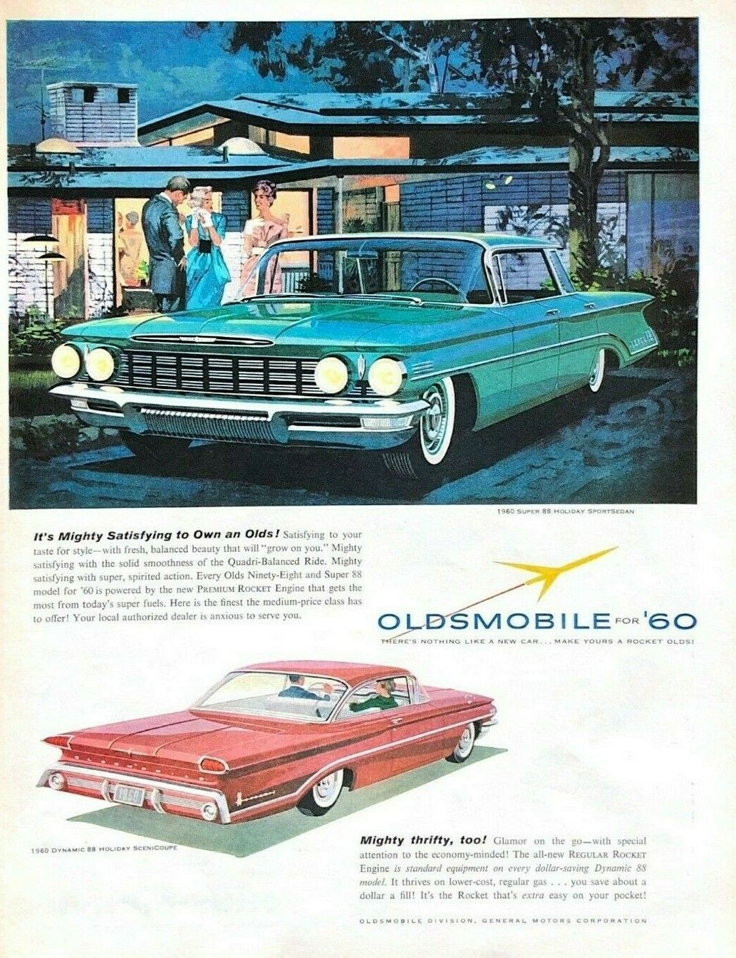 1959 Oldsmobile Automobile Vintage Print Ad For '60 It's Mighty Satisfying 