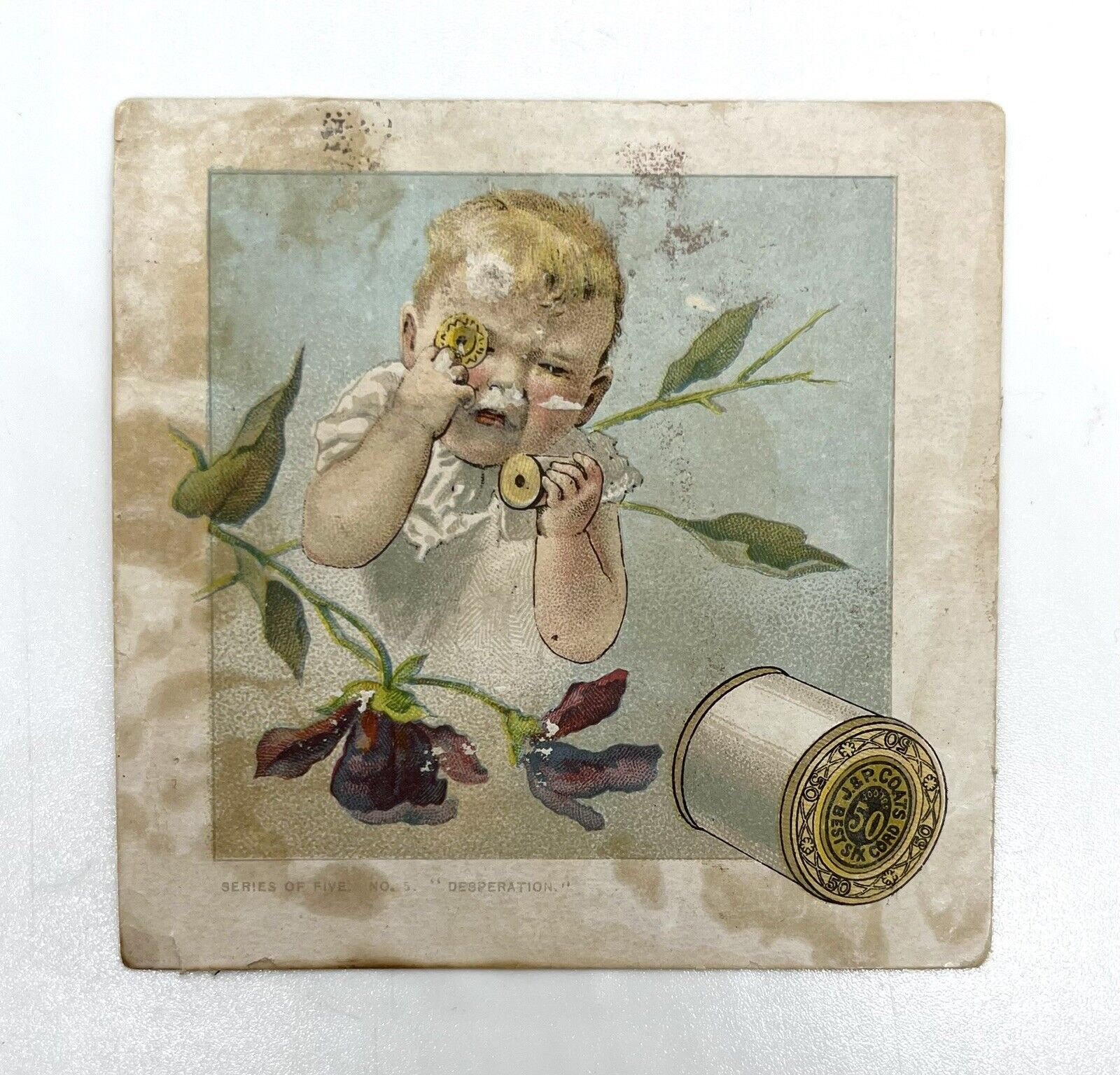 Vintage 1880\'s Victorian Trade Card J & P Coats Six Cord Thread Baby Theme