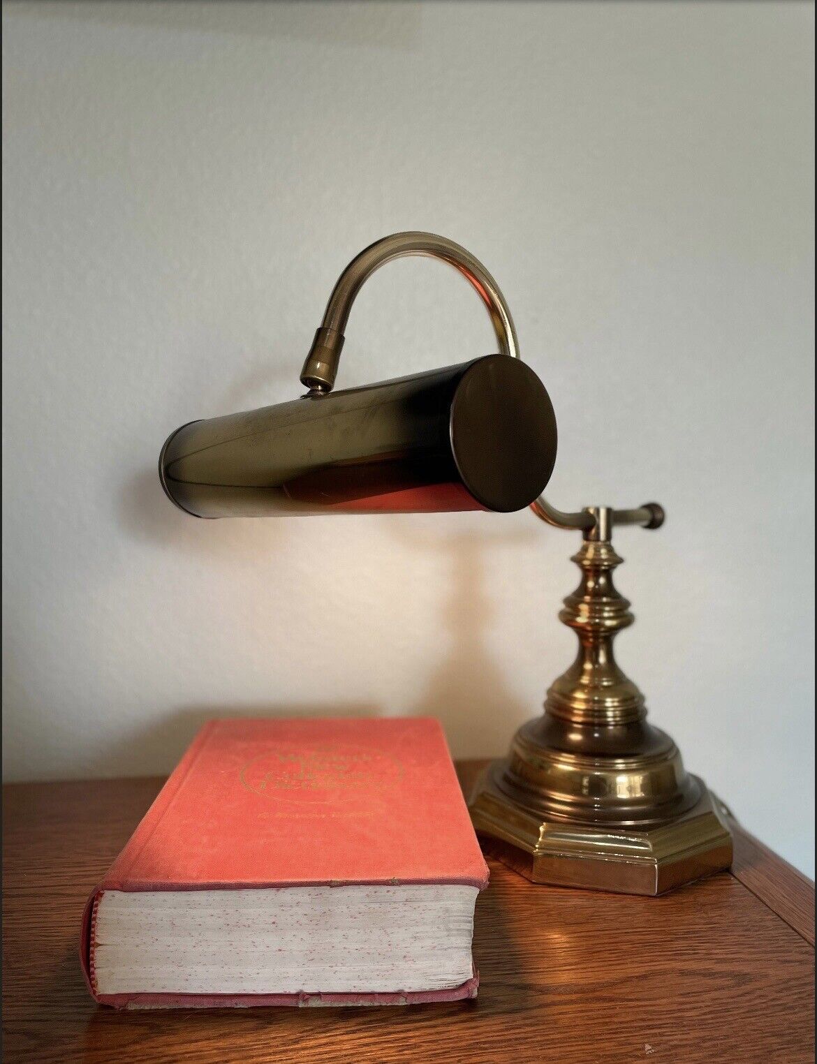 Vintage 1980s Brushed Brass Desk Lamp, Brass Bankers Lamp, Underwriters