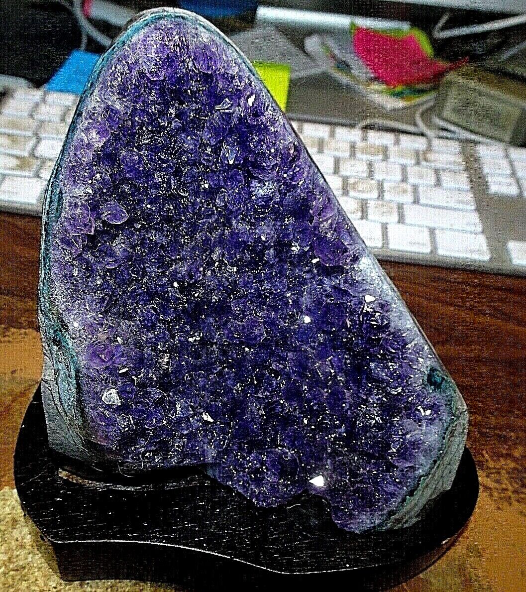 LARGE POLISHED AMETHYST CRYSTAL CLUSTER  GEODE FROM URUGUAY CATHEDRAL STAND