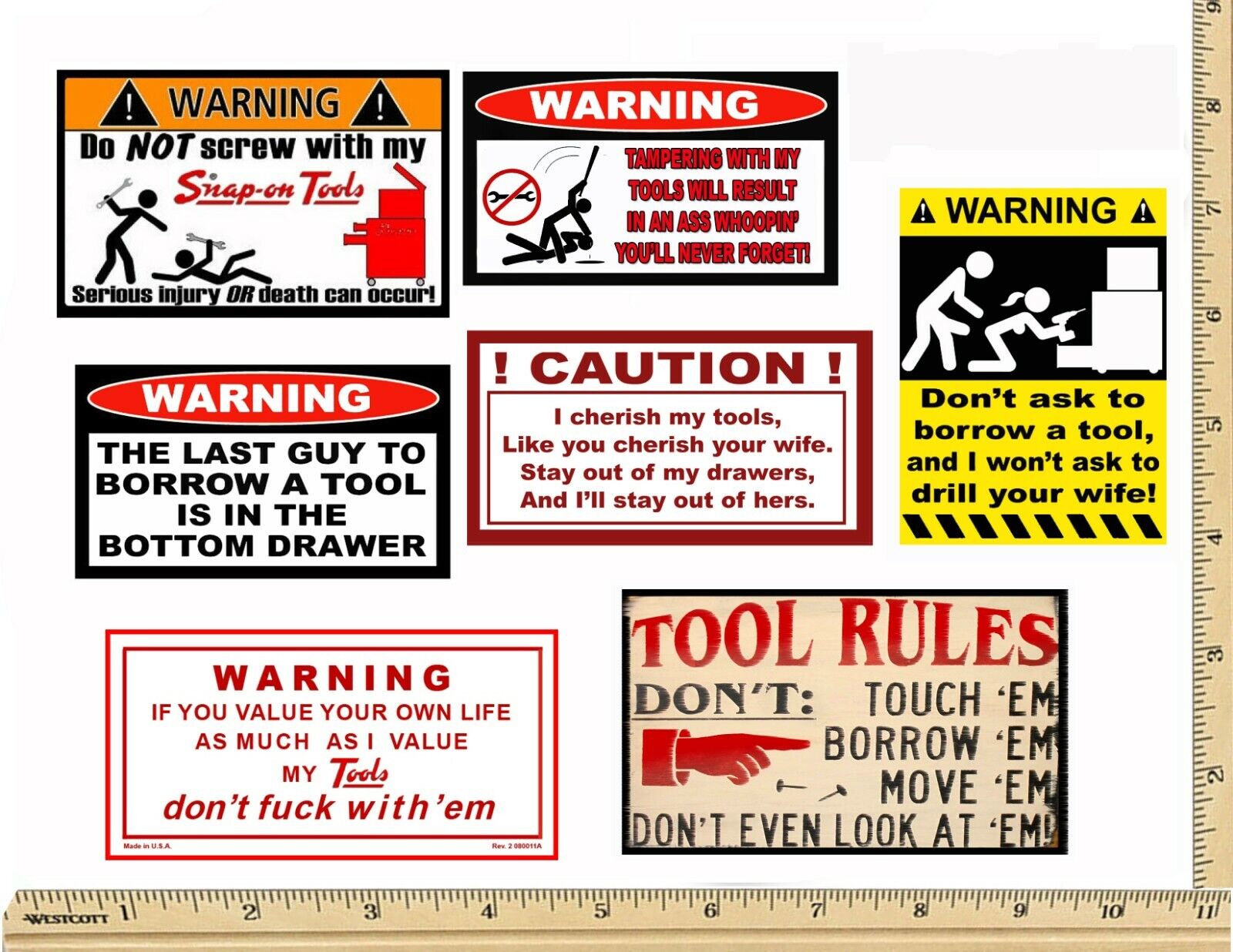 Funny Warning Stickers - Complete set of 7 Decals - Sexy Girl Tool Box MADE USA