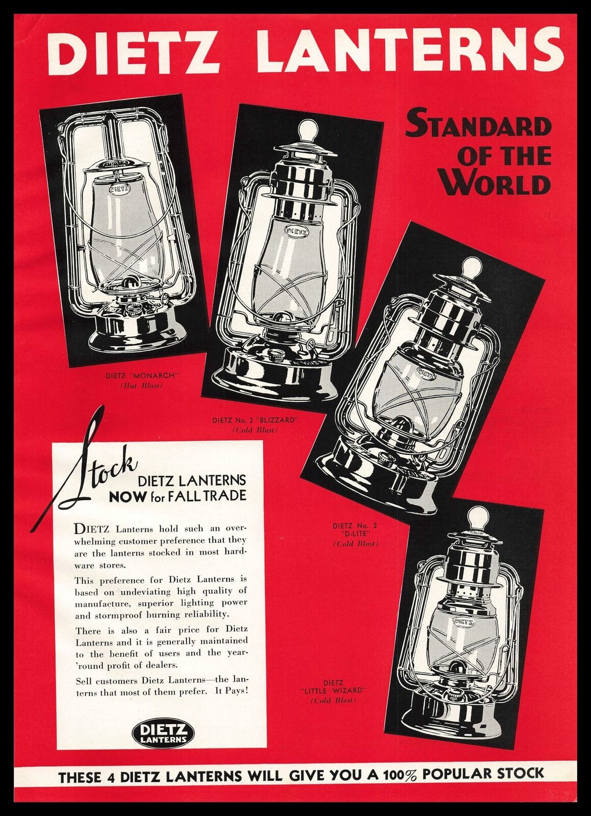 1935 Dietz Lanterns Monarch Little Wizard Blizzard D-Lite Model Vintage Print Ad