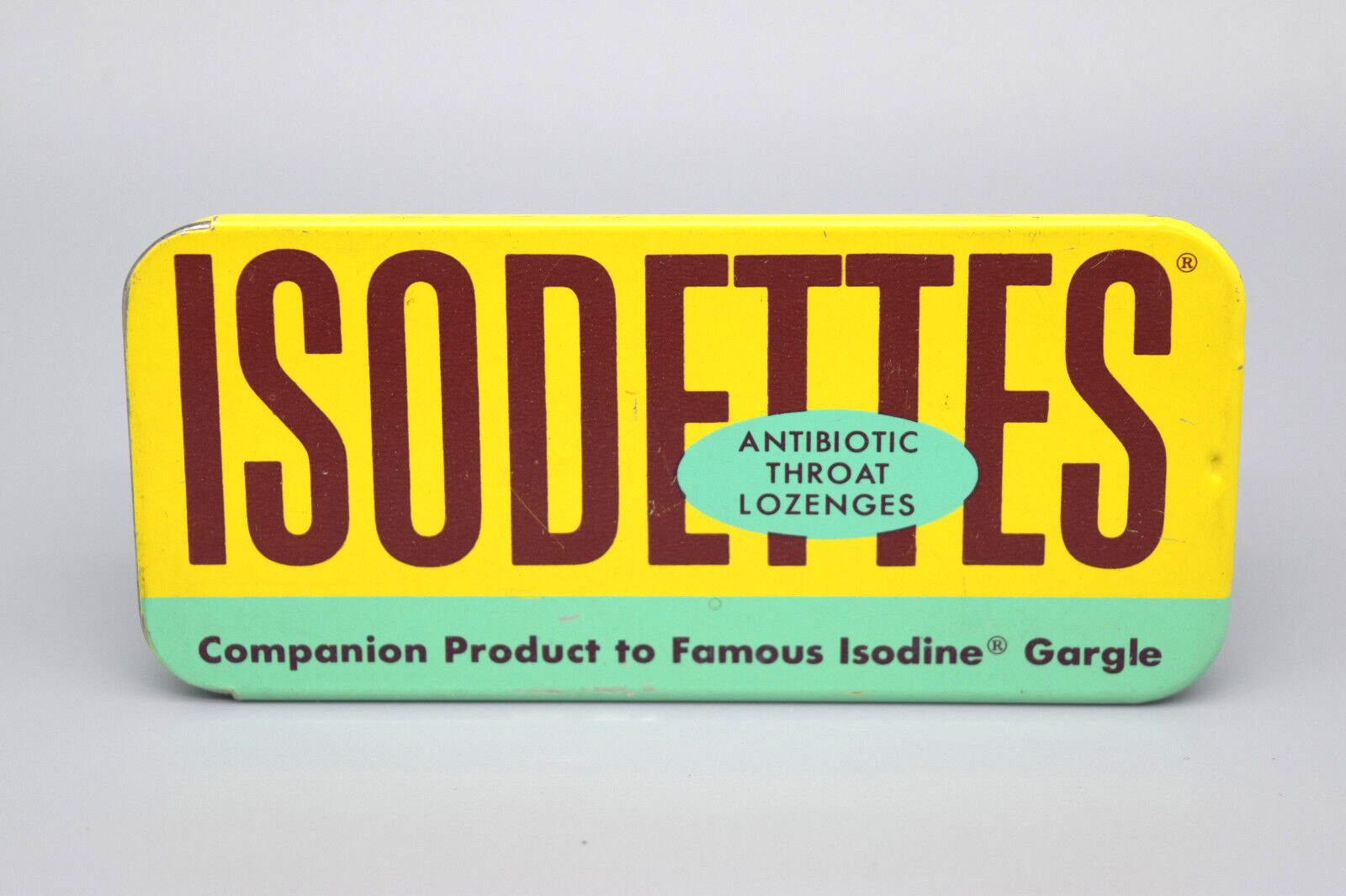 Vintage Isodettes Antibiotic Throat Lozenges Tin Isodine Pharmacal Corp USA 1962