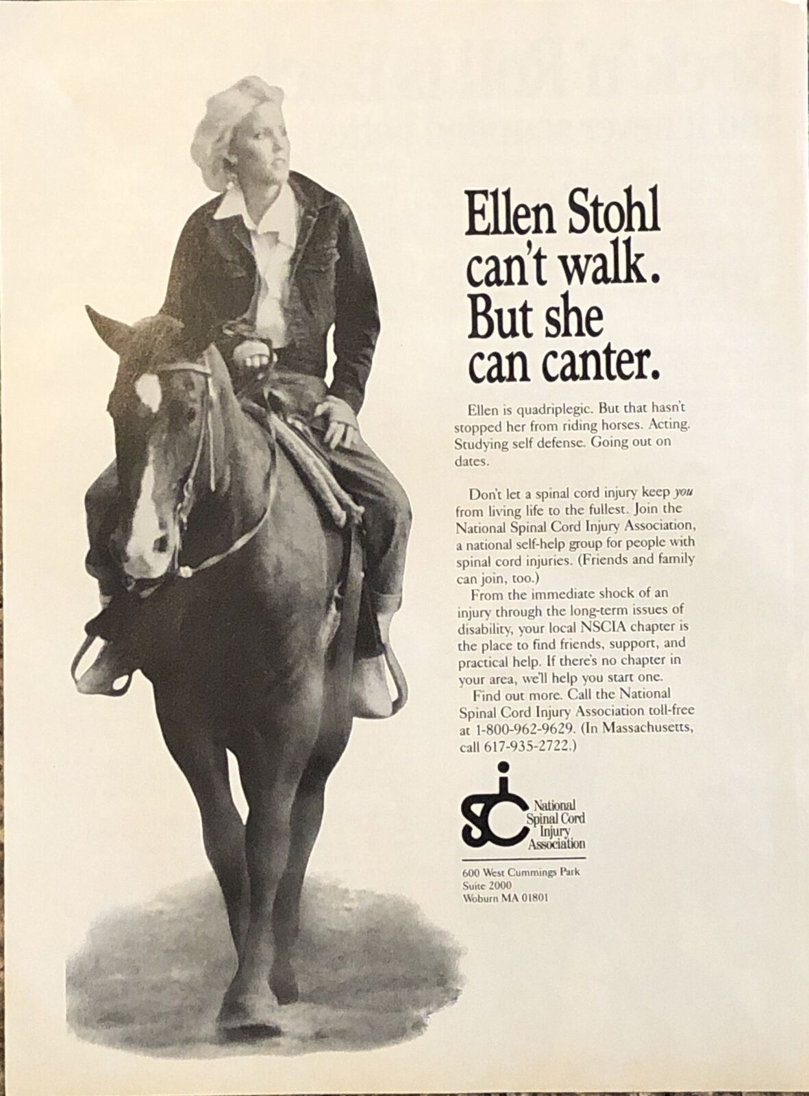 PRINT AD 1989 National Spinal Cord Injury Association Ellen Stohl Horse Canter