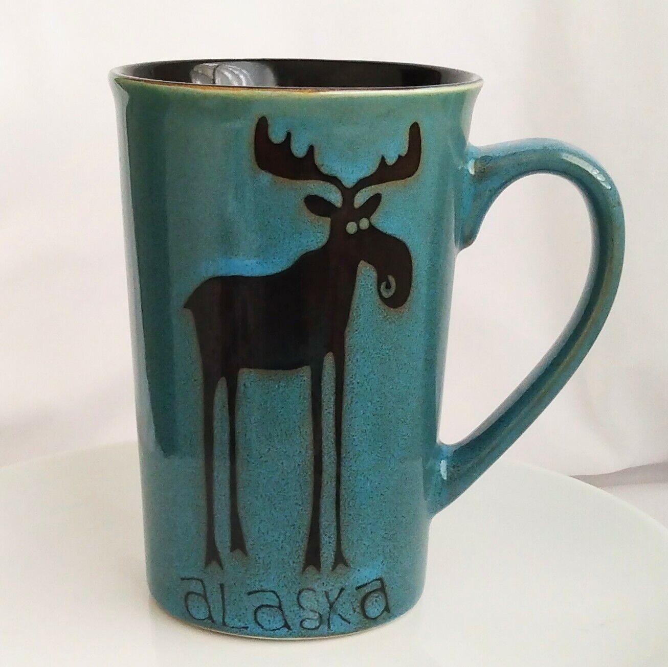 Arctic Circle Tall Alaskan Leggy Moose Mug 16 oz Stoneware Blue Speckled Glaze