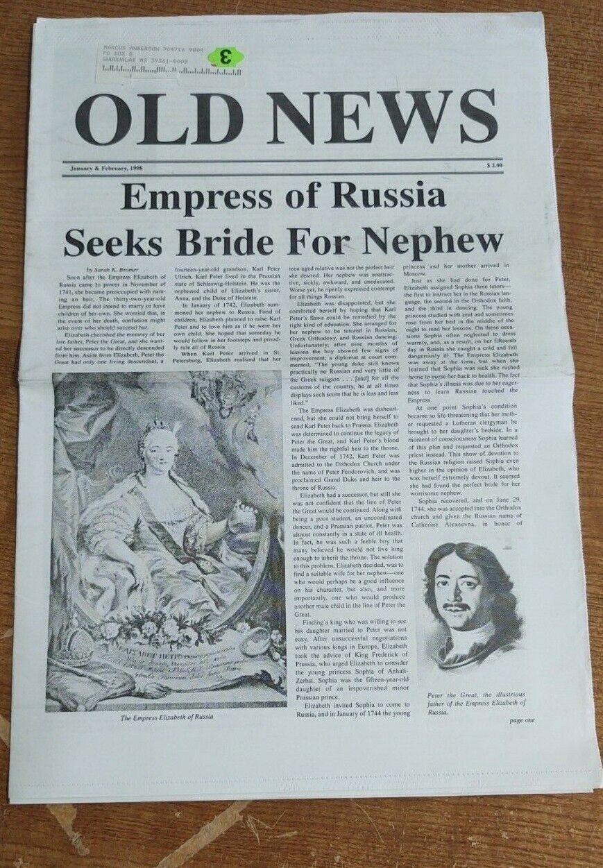 OLD NEWS- JAN & FEB 1998-EMPRESS OF RUSSIA SEEKS BRIDE FOR NEPHEW - HISTORICAL
