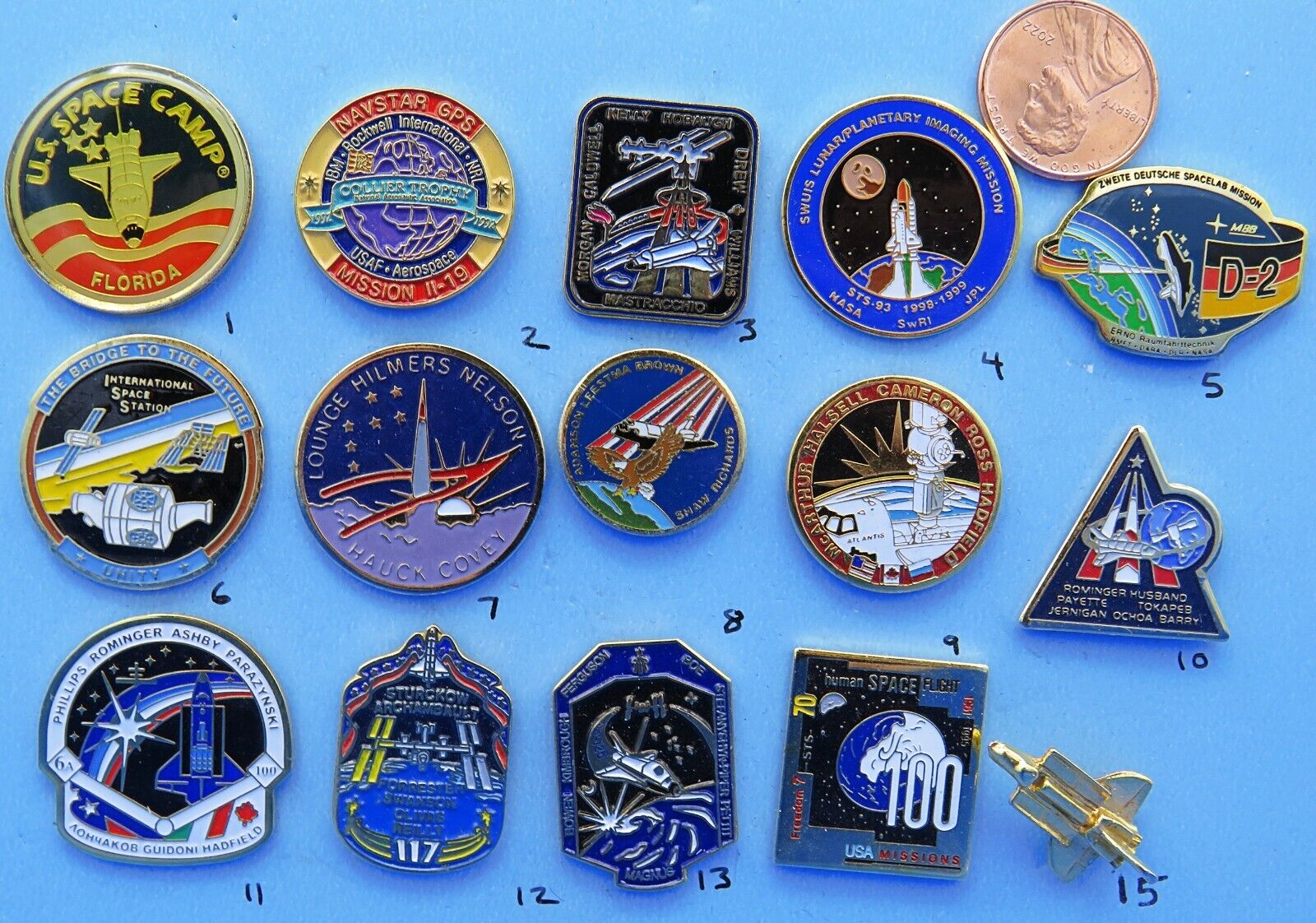 NASA enamel PIN lot of 15 - vtg Space Camp Shuttle station Spacelab lot Group A