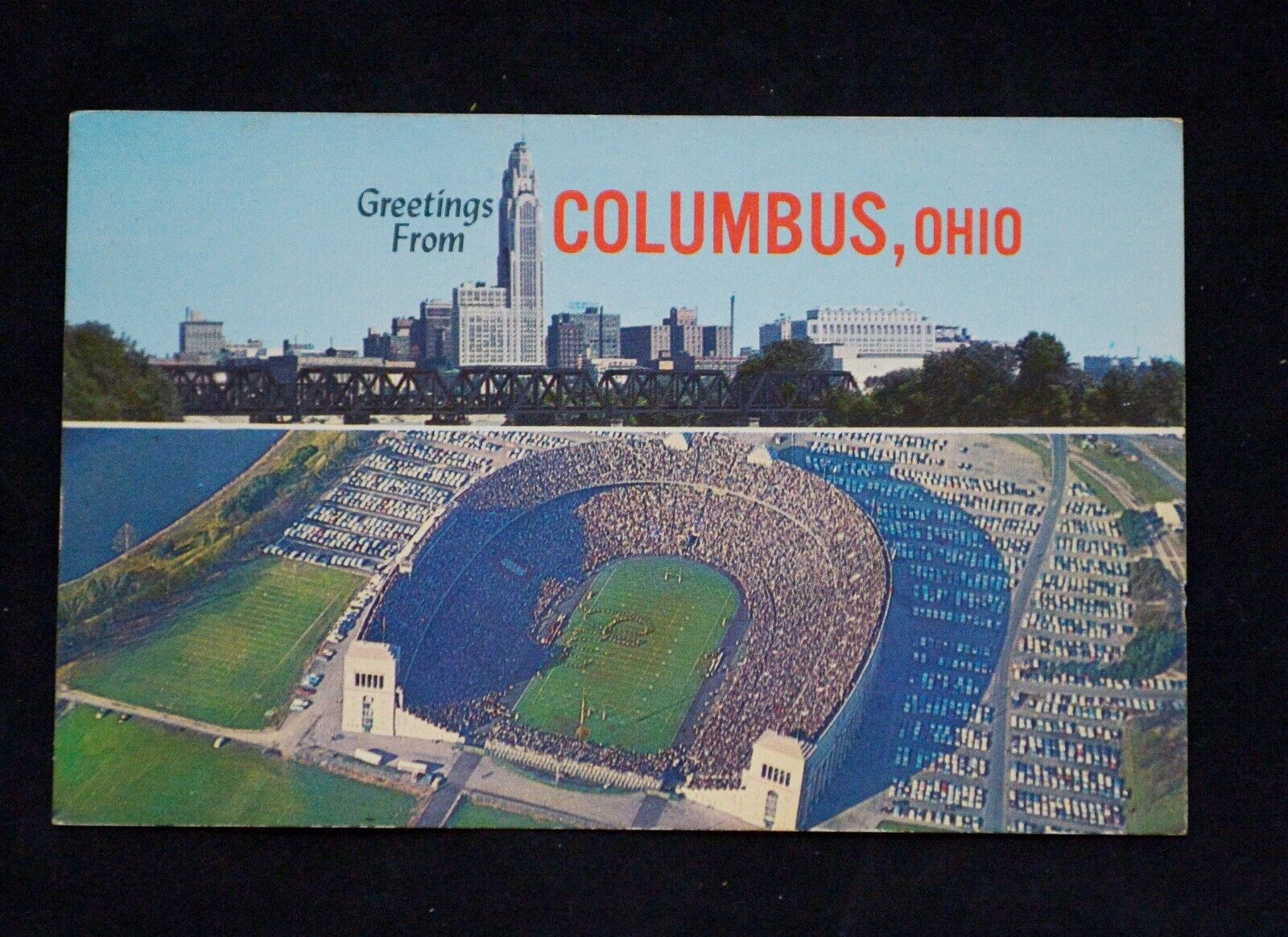 Greetings from Columbus, Ohio The Horseshoe Stadium Vintage Chrome Postcard City