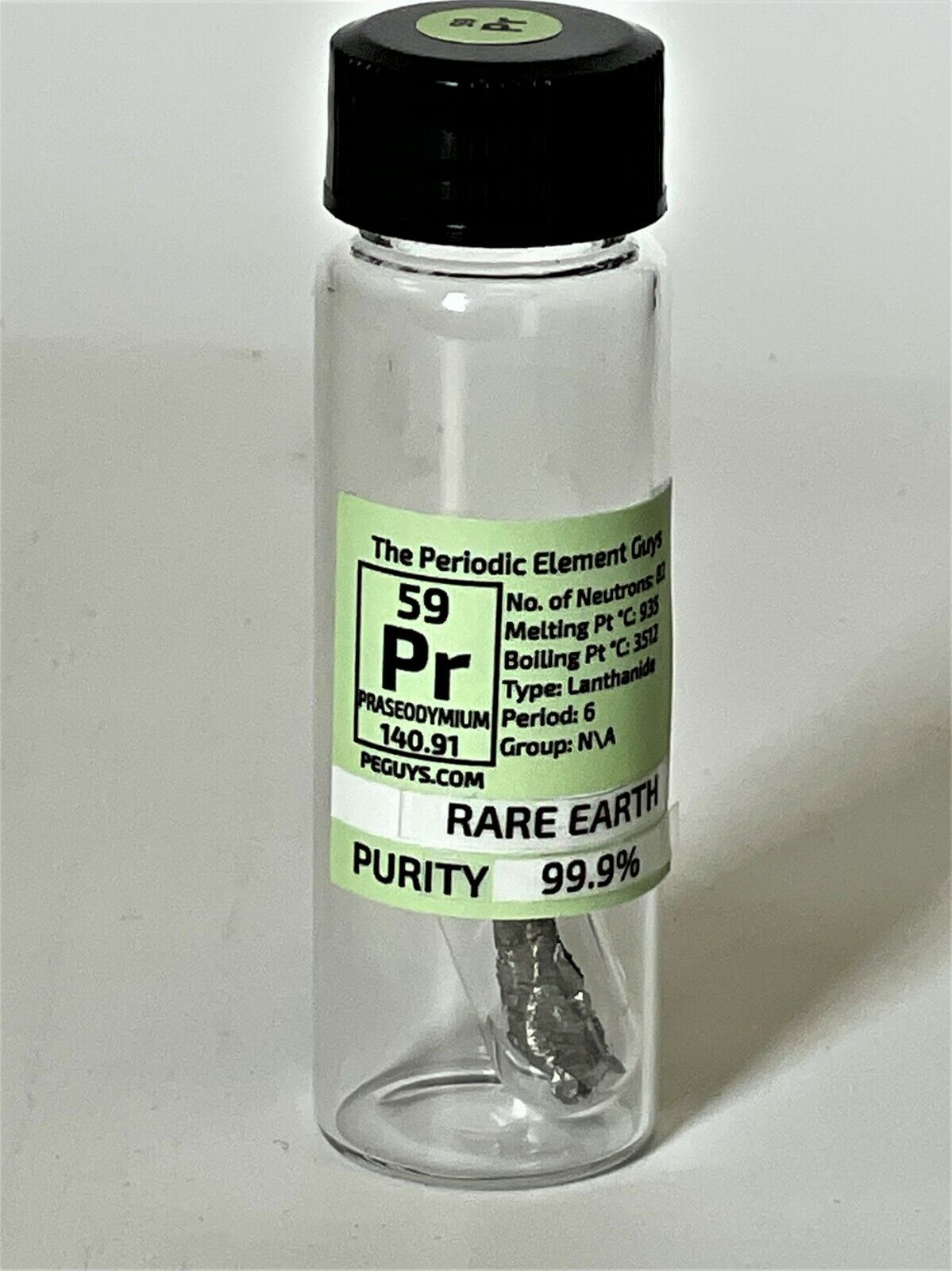 Praseodymium Metal 99.9% 1 Gram+Shiny under Argon glass ampoule Labeled glass