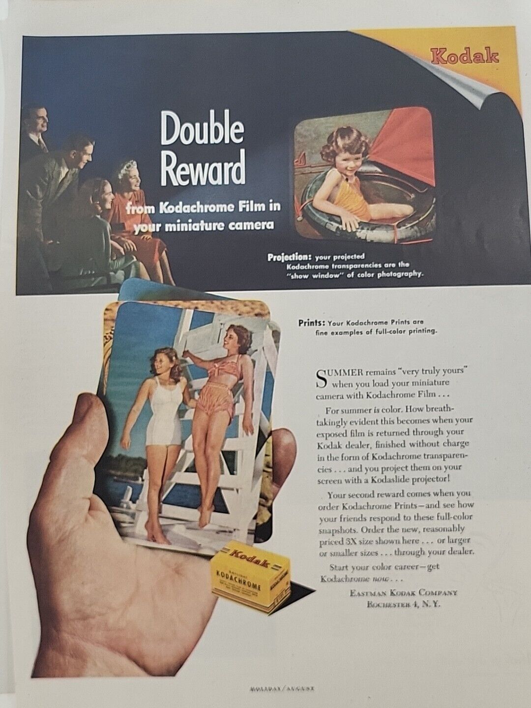 1953 Kodak Kodachrome Film Holiday Print Ad Vacation bathing beauties camera