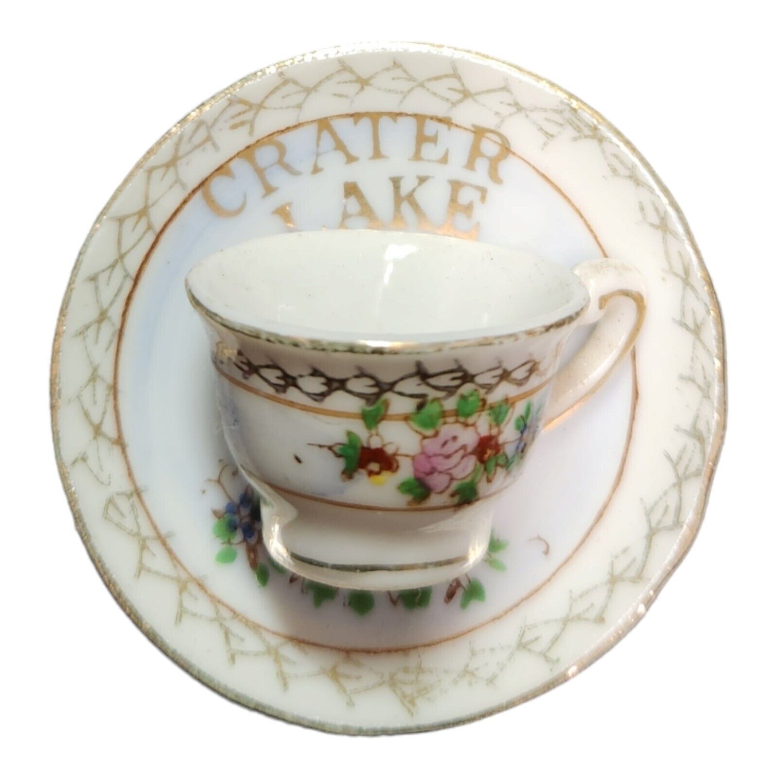 Vintage Crater Lake Souvenir Miniature Cup And Saucer Japanese Victoria China