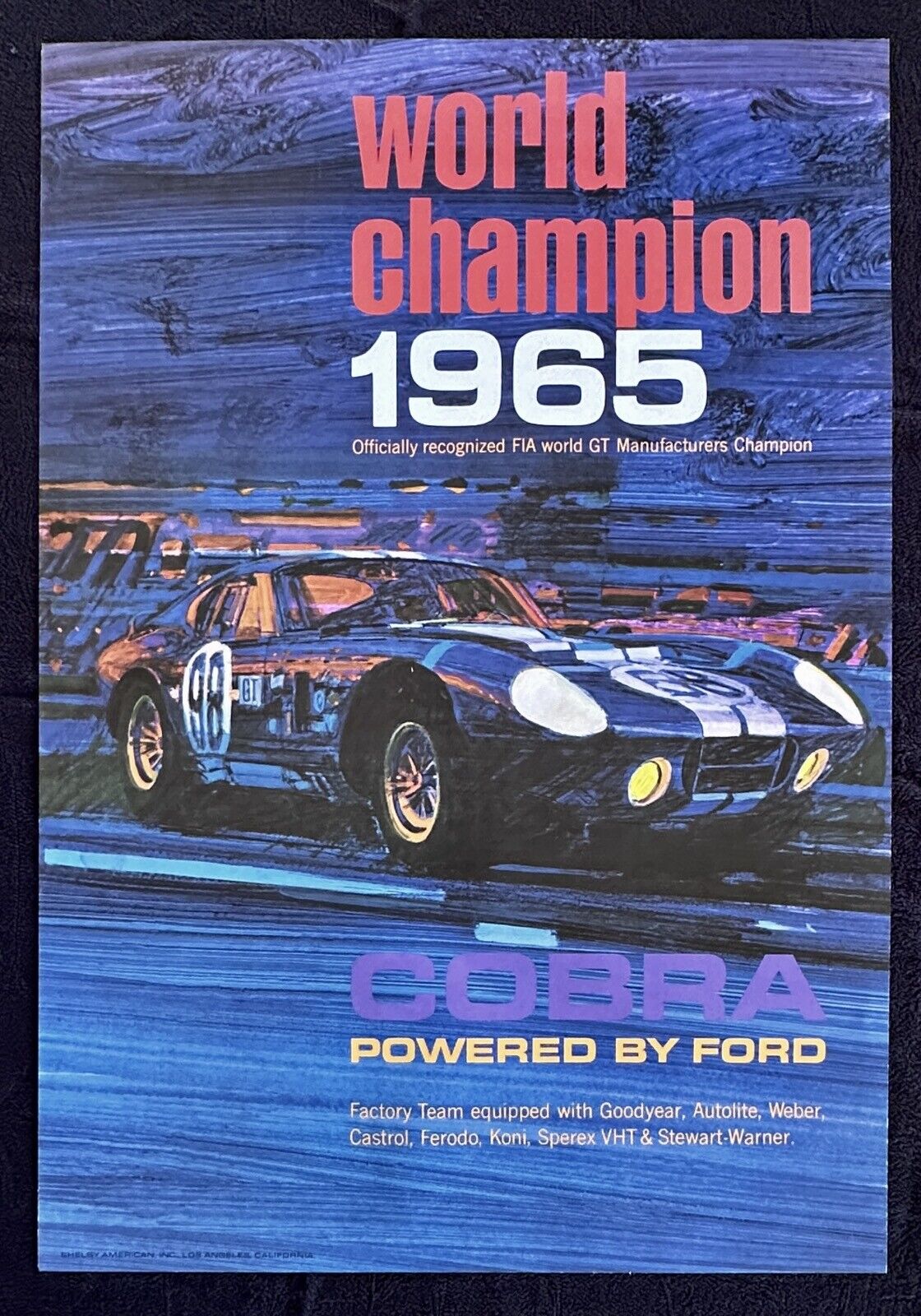 1965 Sebring 12 Hrs Shelby COBRA Daytona Poster Peter Brock Bob Bondurant