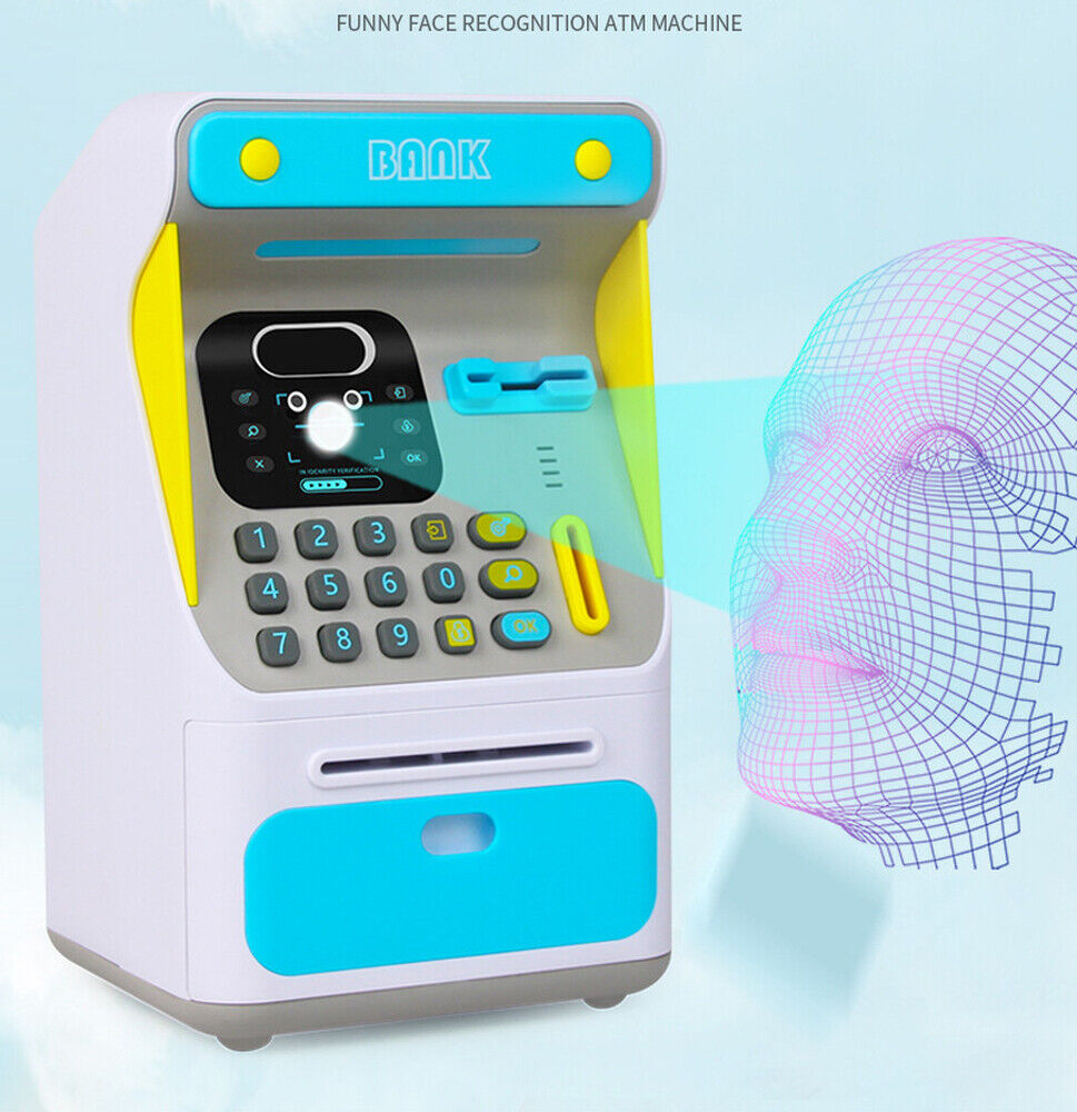 ATM Toys Face Recognition ATM Savings Bank ATM Machine for Kids Cash Point Blue
