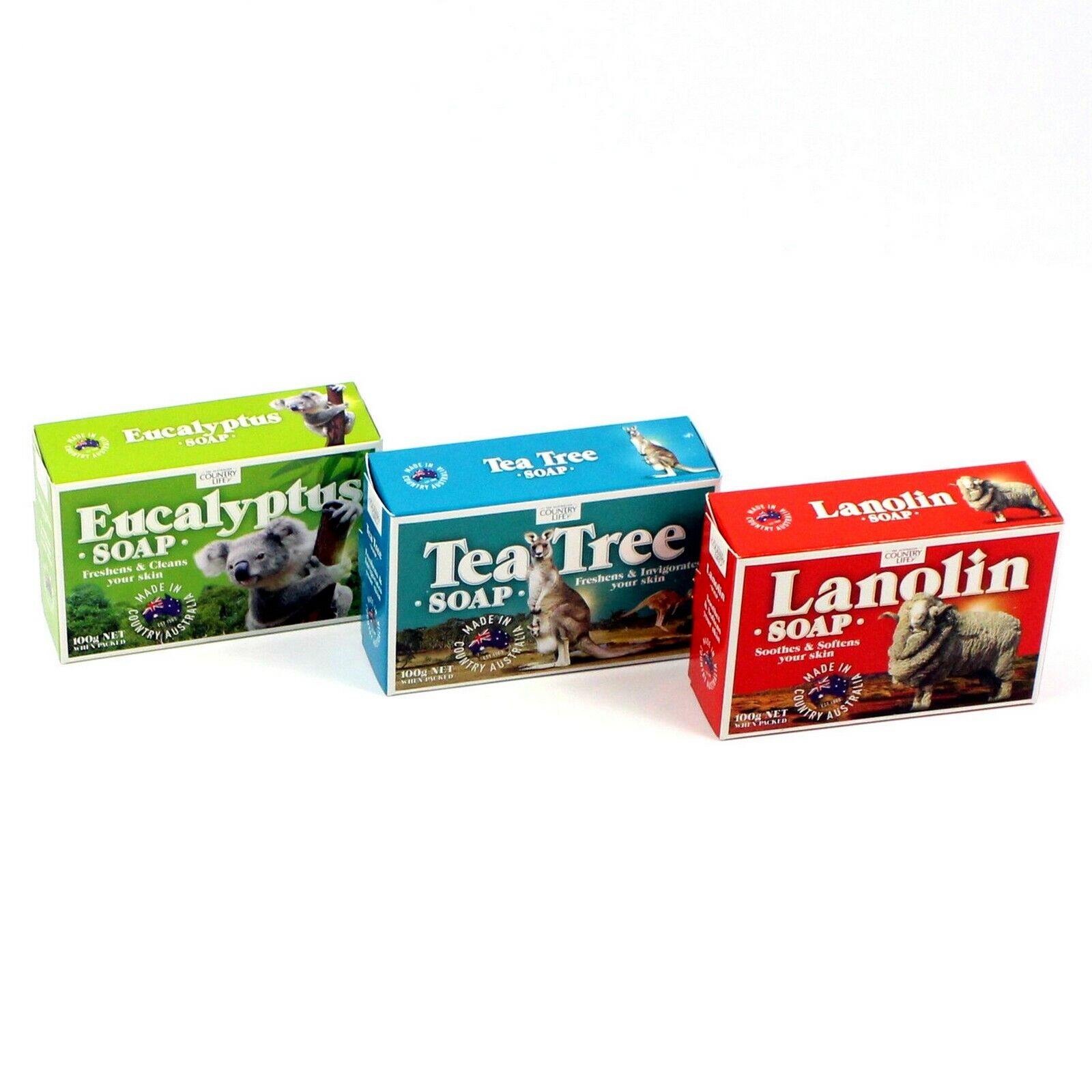 3 Australian Made Souvenir Soap Tea Tree Lanolin Eucalyptus Boxed  