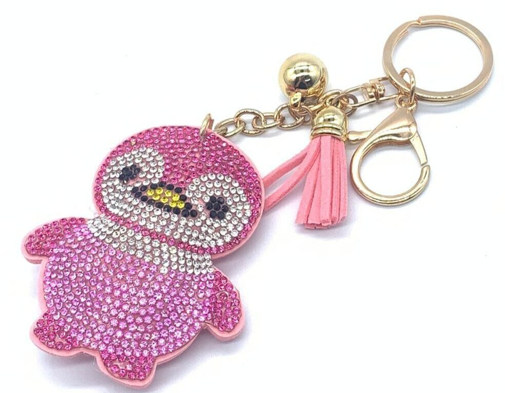 Keychain Pink Bling Penguin Shape Glitter Golden Tassel Chain Bag Accessory