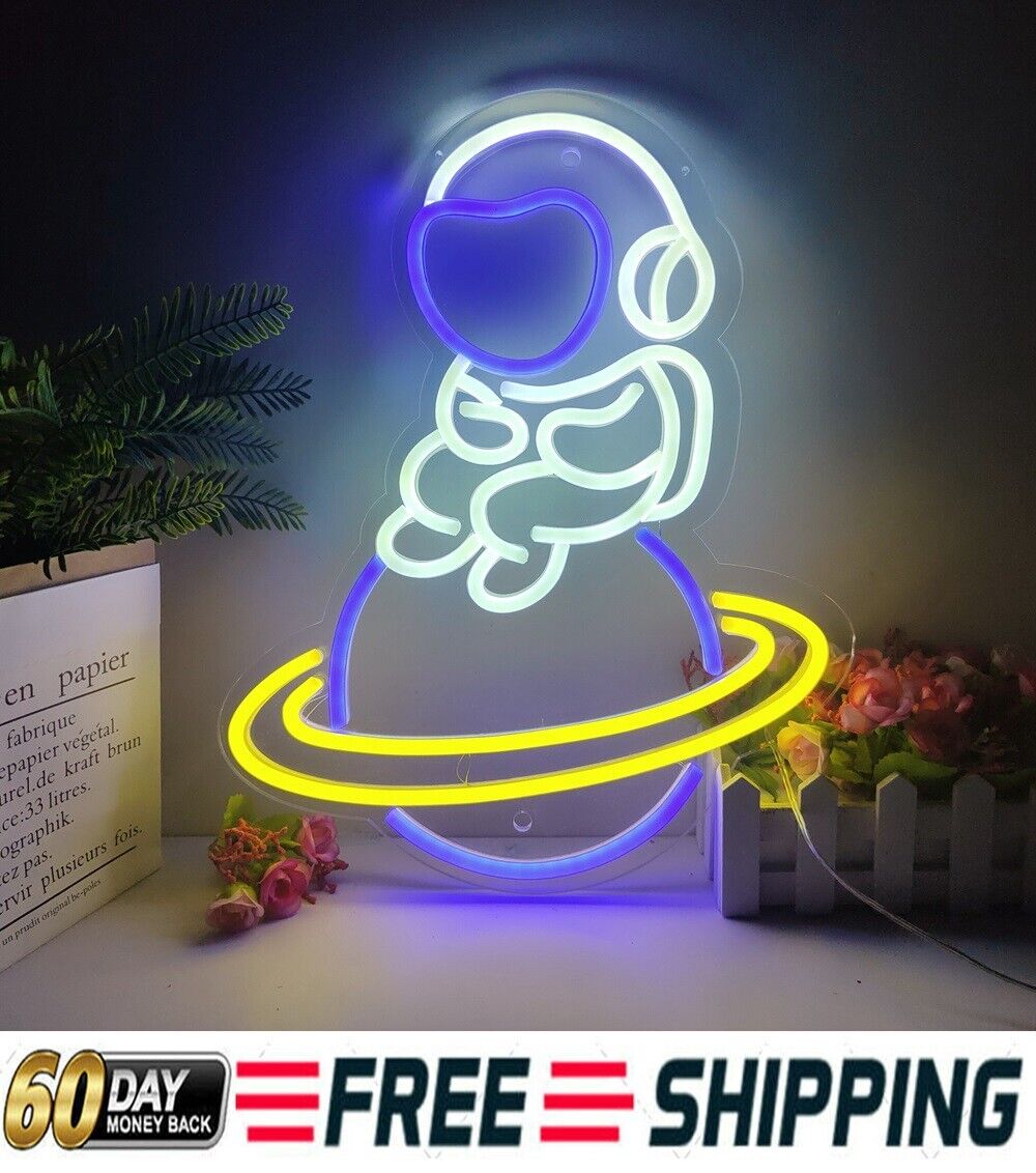 Astronaut Sitting on Planet 3D LED Neon Light Sign 30x40 Living Room ManCave Art