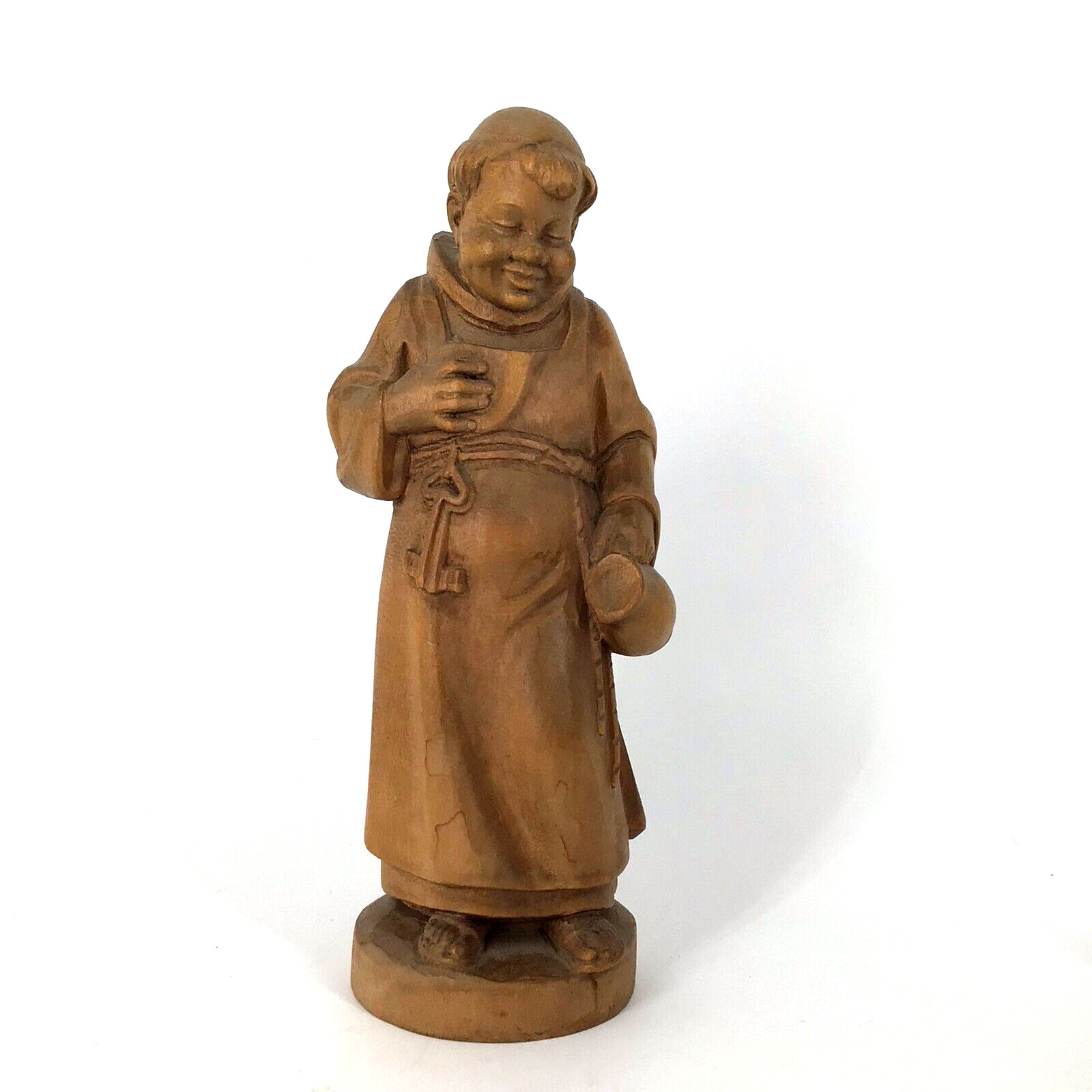 Vintage Wood Carved figure German Monk Friar with stein tankard and keys