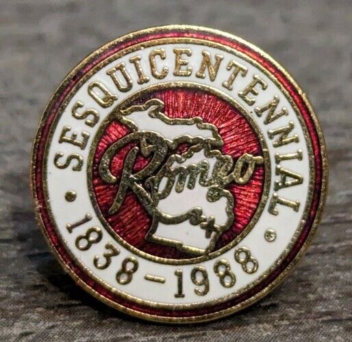 Romeo, Michigan (Village) Sesquicentennial 1838-1998 Red & White Lapel Pin