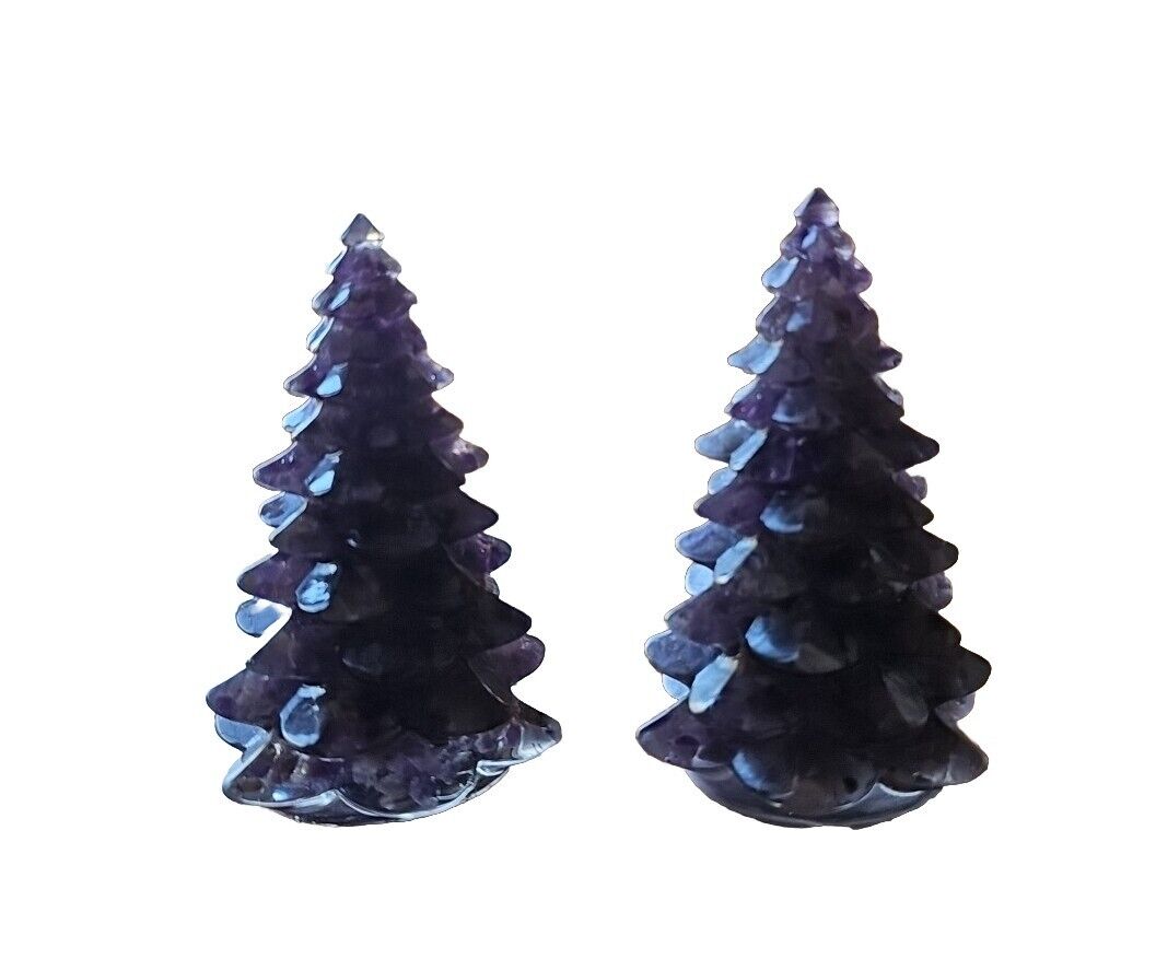 Amethyst Gemstone & Acrylic Pine Christmas Trees Pair 3.5\