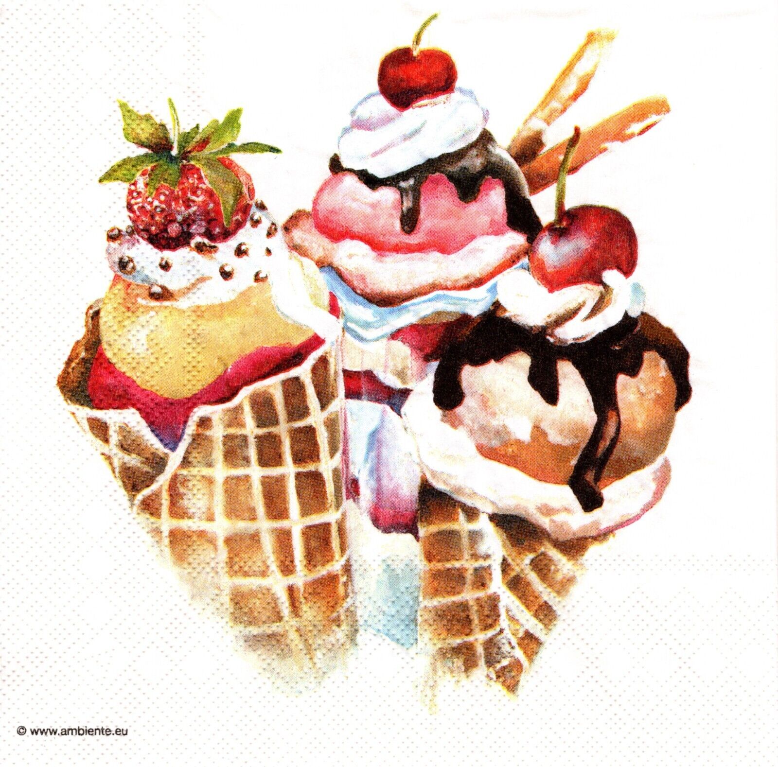 (2) Two Paper Lunch Napkins for Decoupage/Mixed Media - Ice Cream cones food