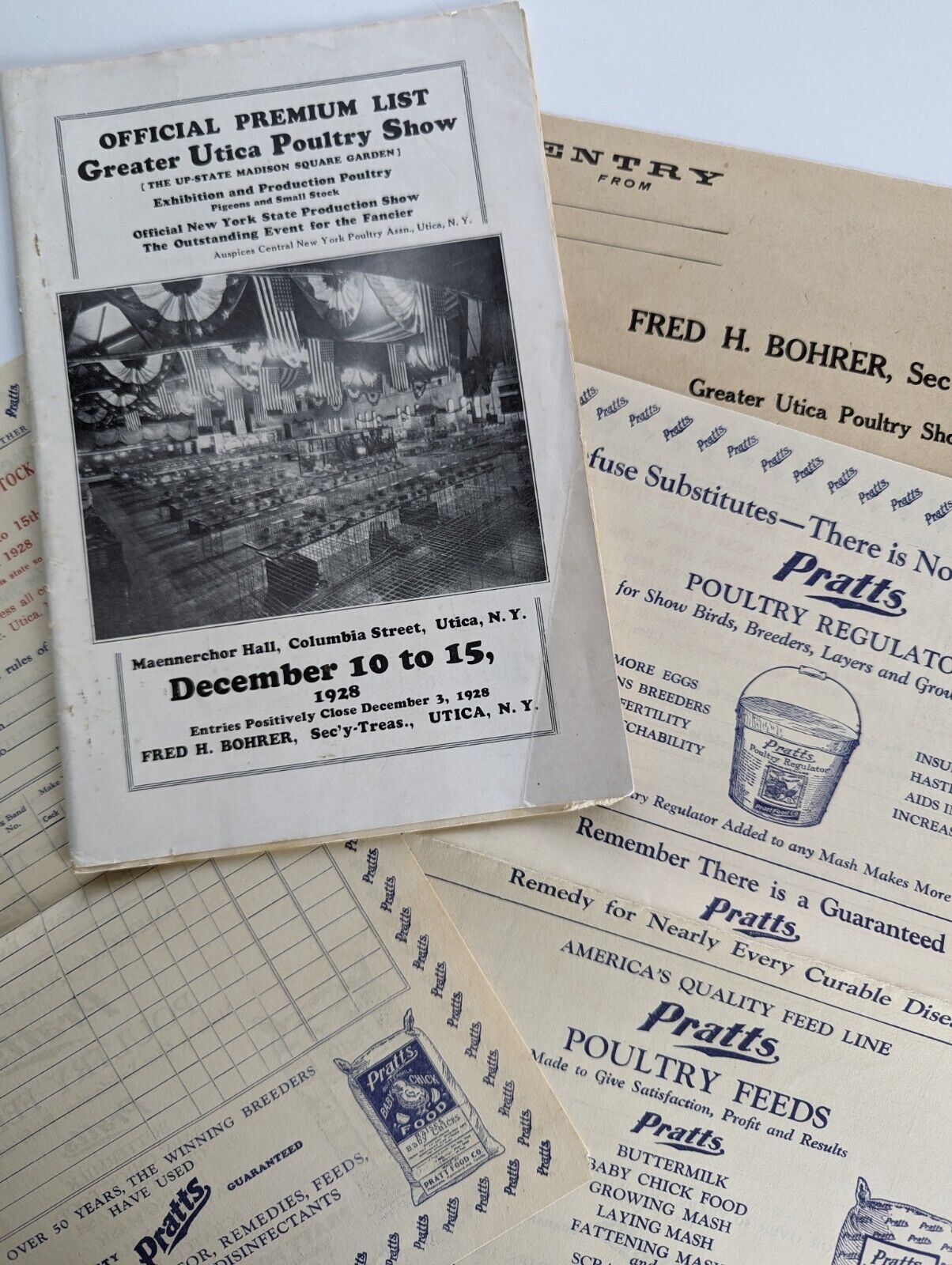 1928 Greater Utica NY Poultry Show Farm Advertising Book Entry Forms