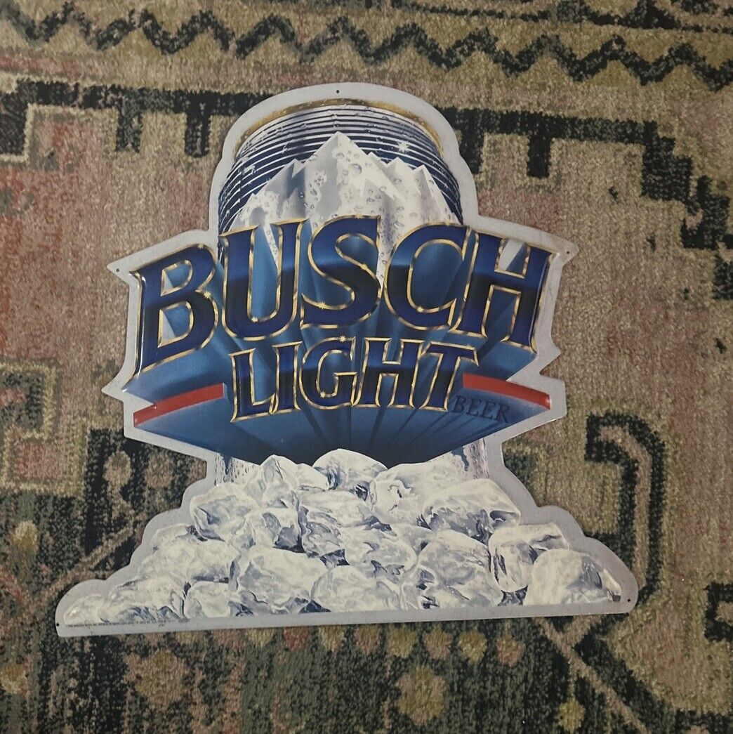 Vintage 1990 Busch Light Beer Embossed Tin Tacker Sign 23”x22” Rare