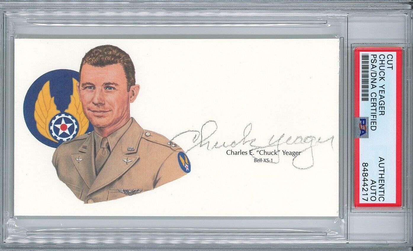 CHUCK YEAGER SIGNED CUT SIGNATURE PSA DNA 84844217 (D) WWII ACE TEST PILOT